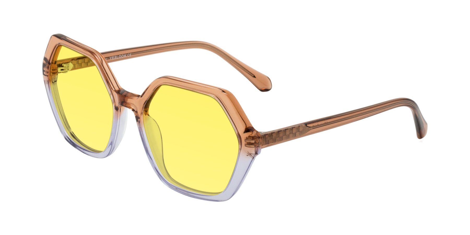 Angle of McFadden in Clear Brown/Clear Purple with Medium Yellow Tinted Lenses
