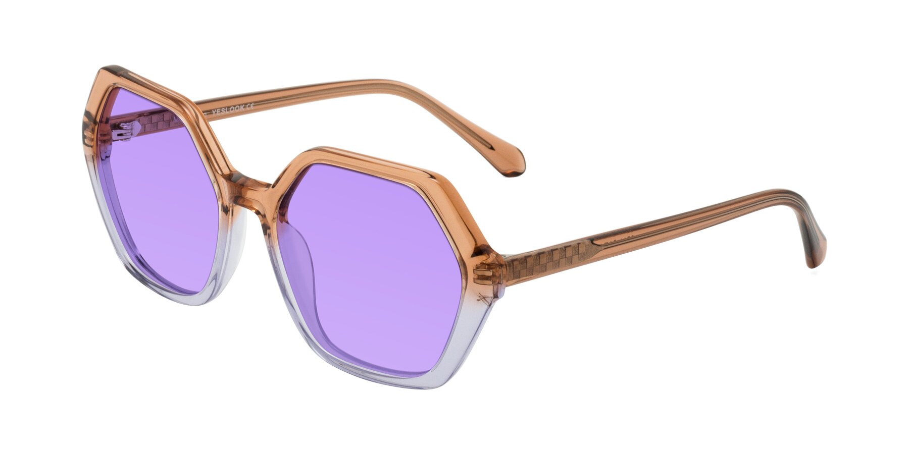 Angle of McFadden in Clear Brown/Clear Purple with Medium Purple Tinted Lenses