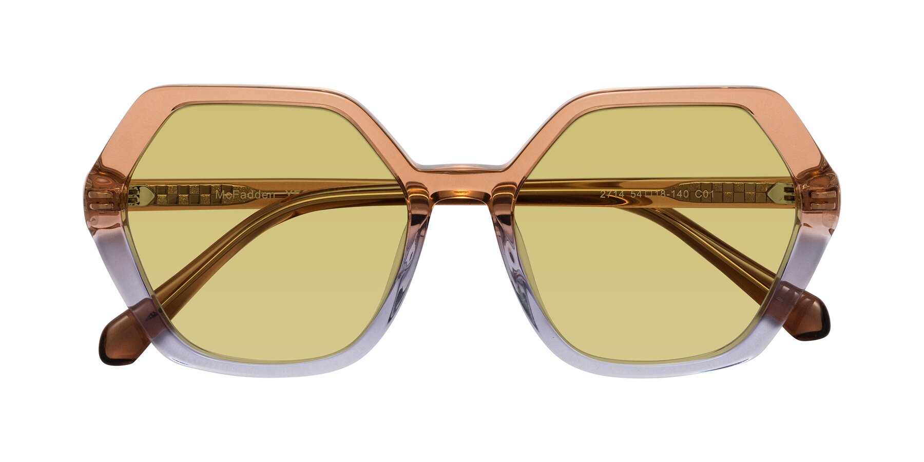 Folded Front of McFadden in Clear Brown/Clear Purple with Medium Champagne Tinted Lenses