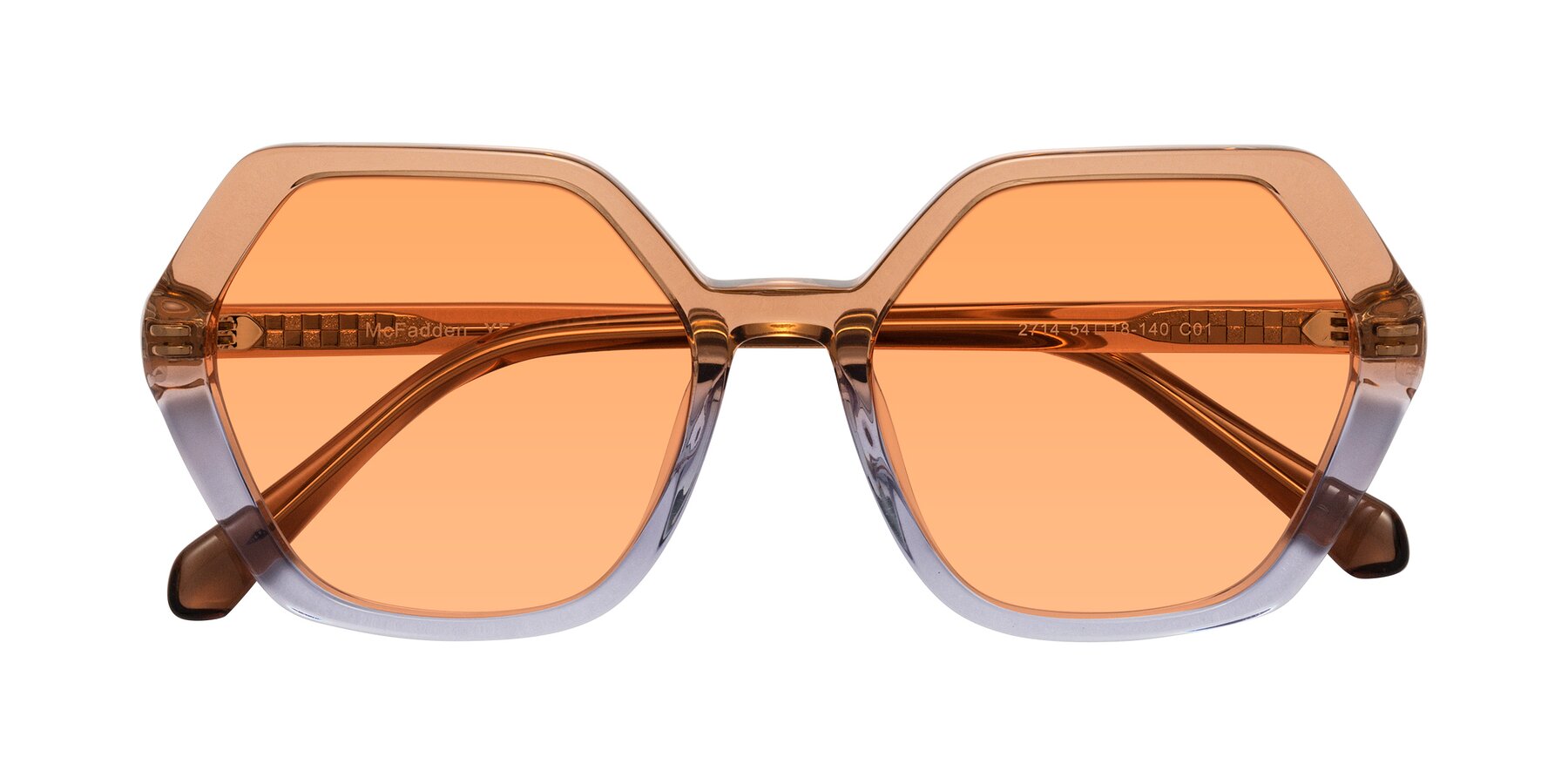 Folded Front of McFadden in Clear Brown/Clear Purple with Medium Orange Tinted Lenses