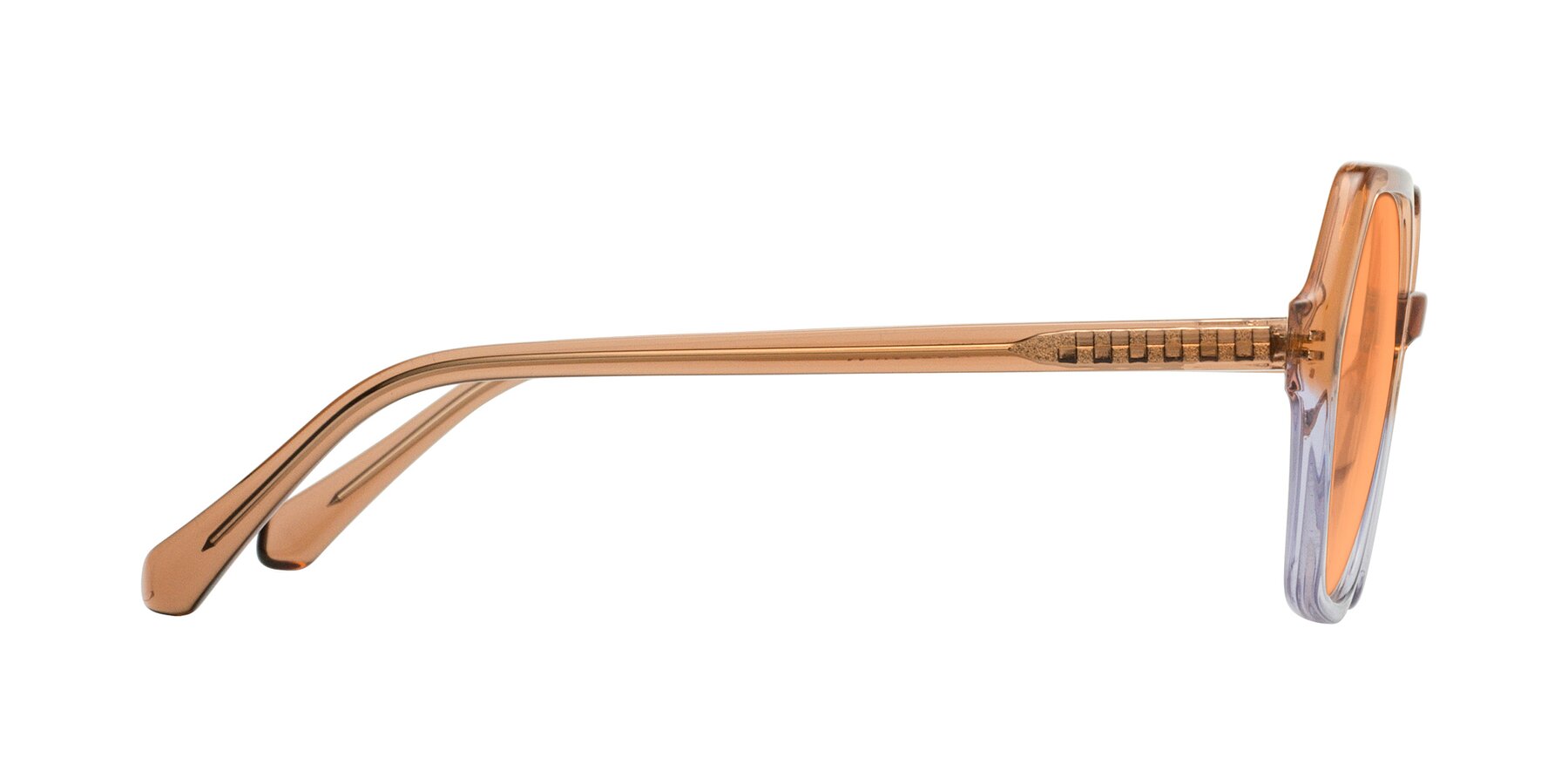 Side of McFadden in Clear Brown/Clear Purple with Medium Orange Tinted Lenses