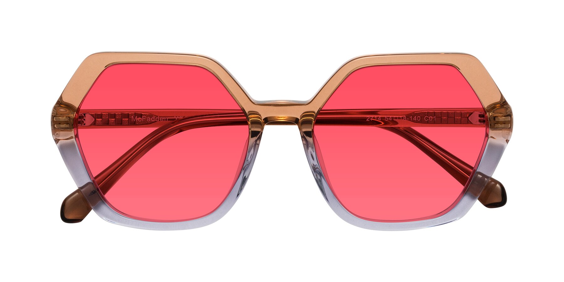 Folded Front of McFadden in Clear Brown/Clear Purple with Red Tinted Lenses