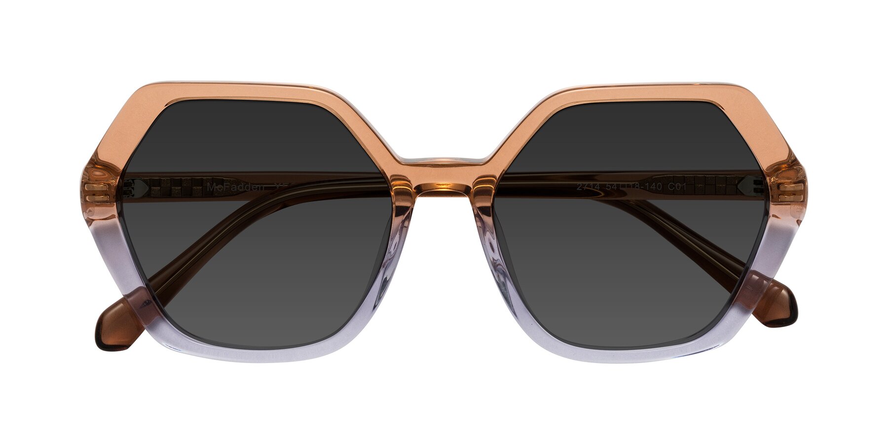 Folded Front of McFadden in Clear Brown/Clear Purple with Gray Tinted Lenses
