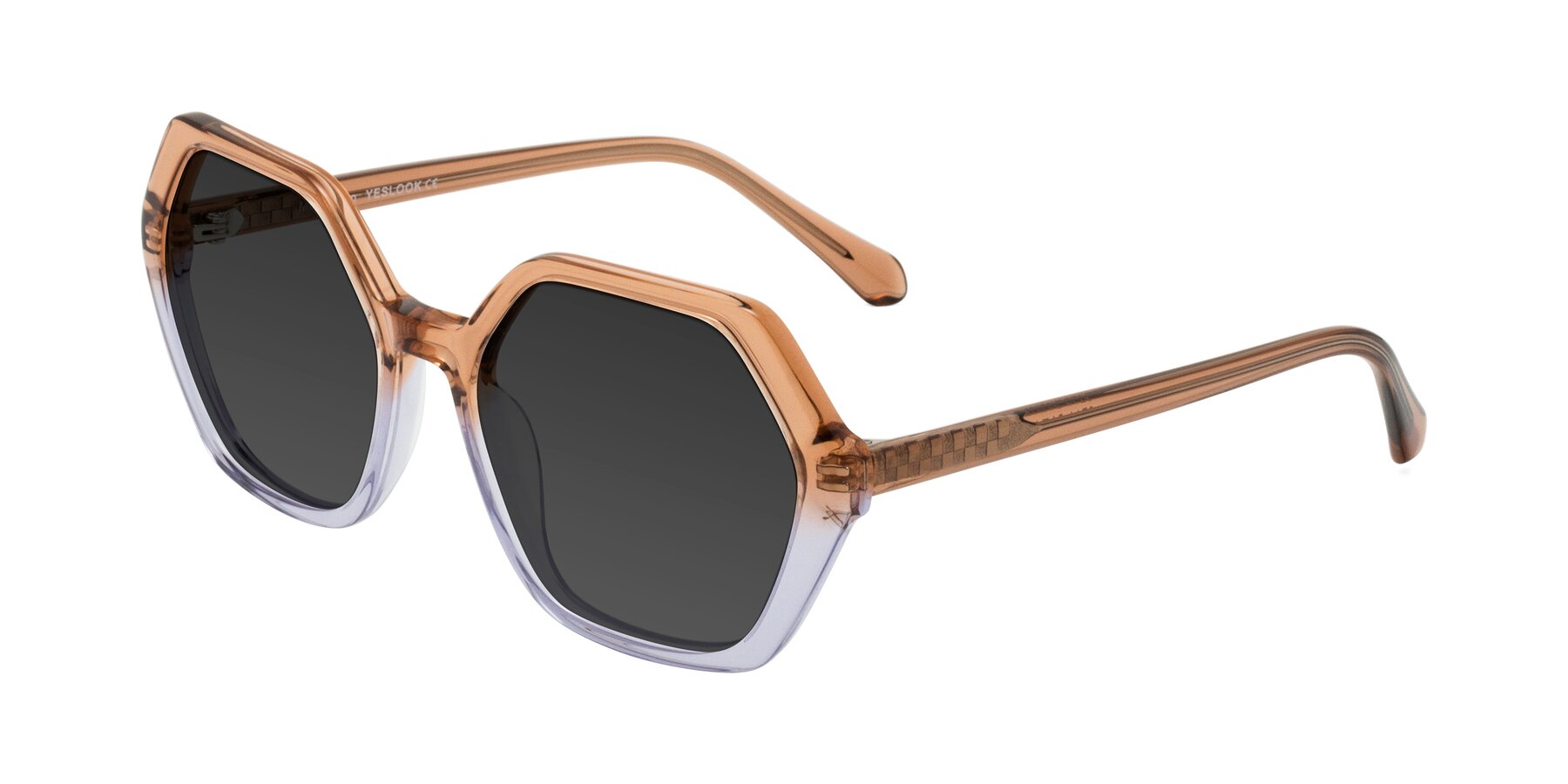 Angle of McFadden in Clear Brown/Clear Purple with Gray Tinted Lenses