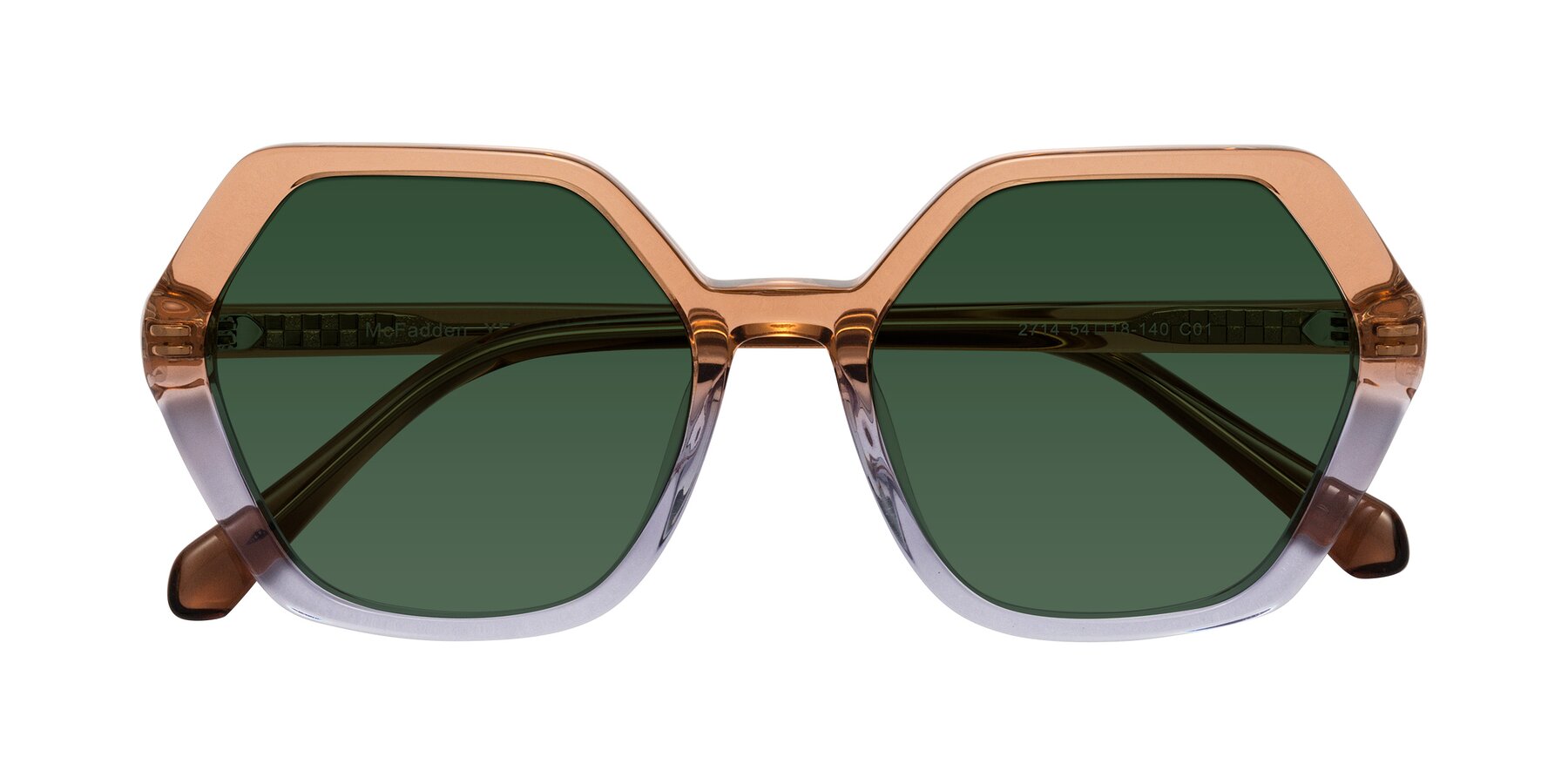 Folded Front of McFadden in Clear Brown/Clear Purple with Green Tinted Lenses