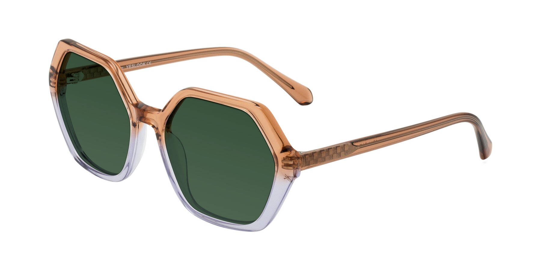 Angle of McFadden in Clear Brown/Clear Purple with Green Tinted Lenses