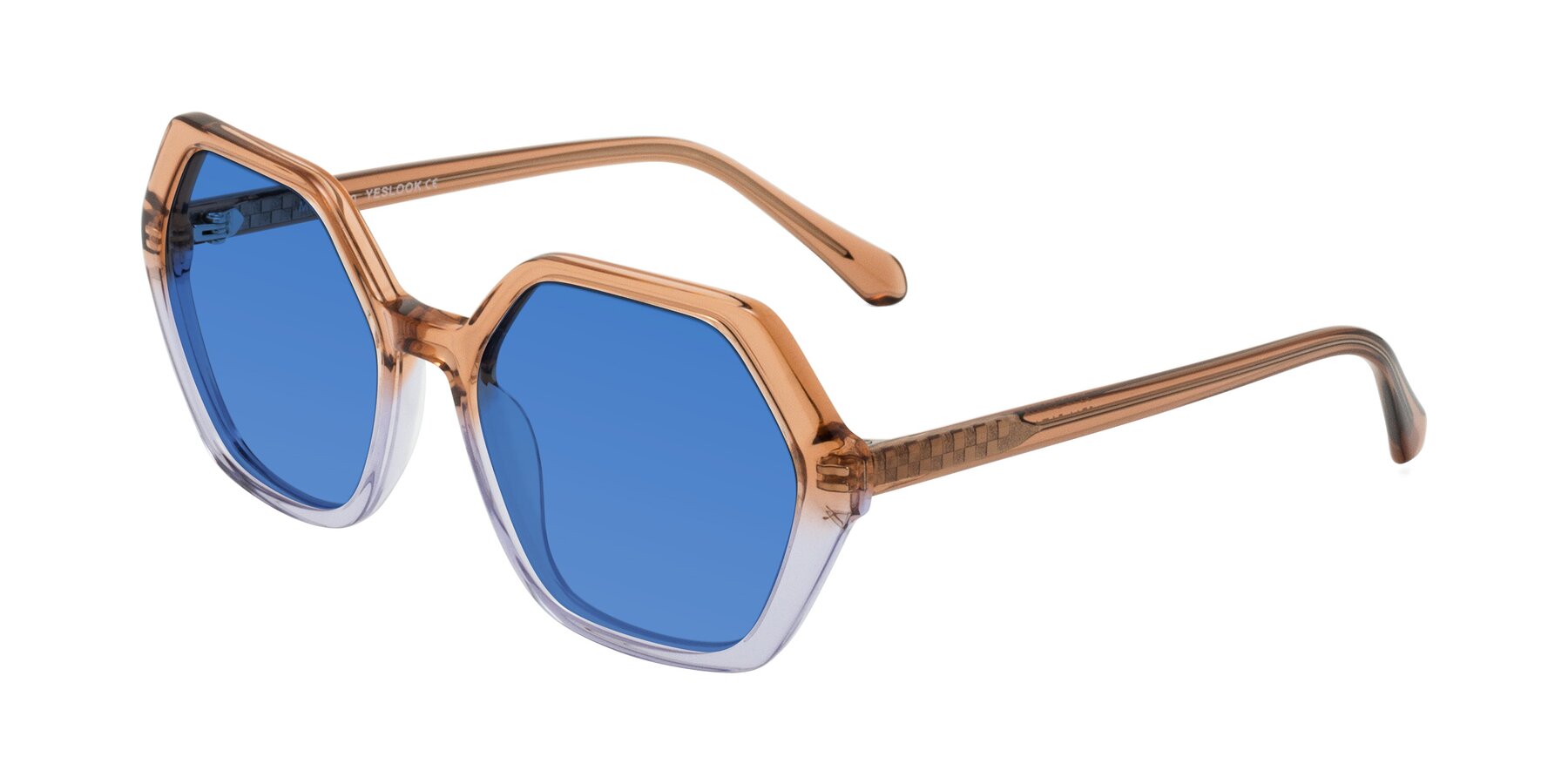 Angle of McFadden in Clear Brown/Clear Purple with Blue Tinted Lenses