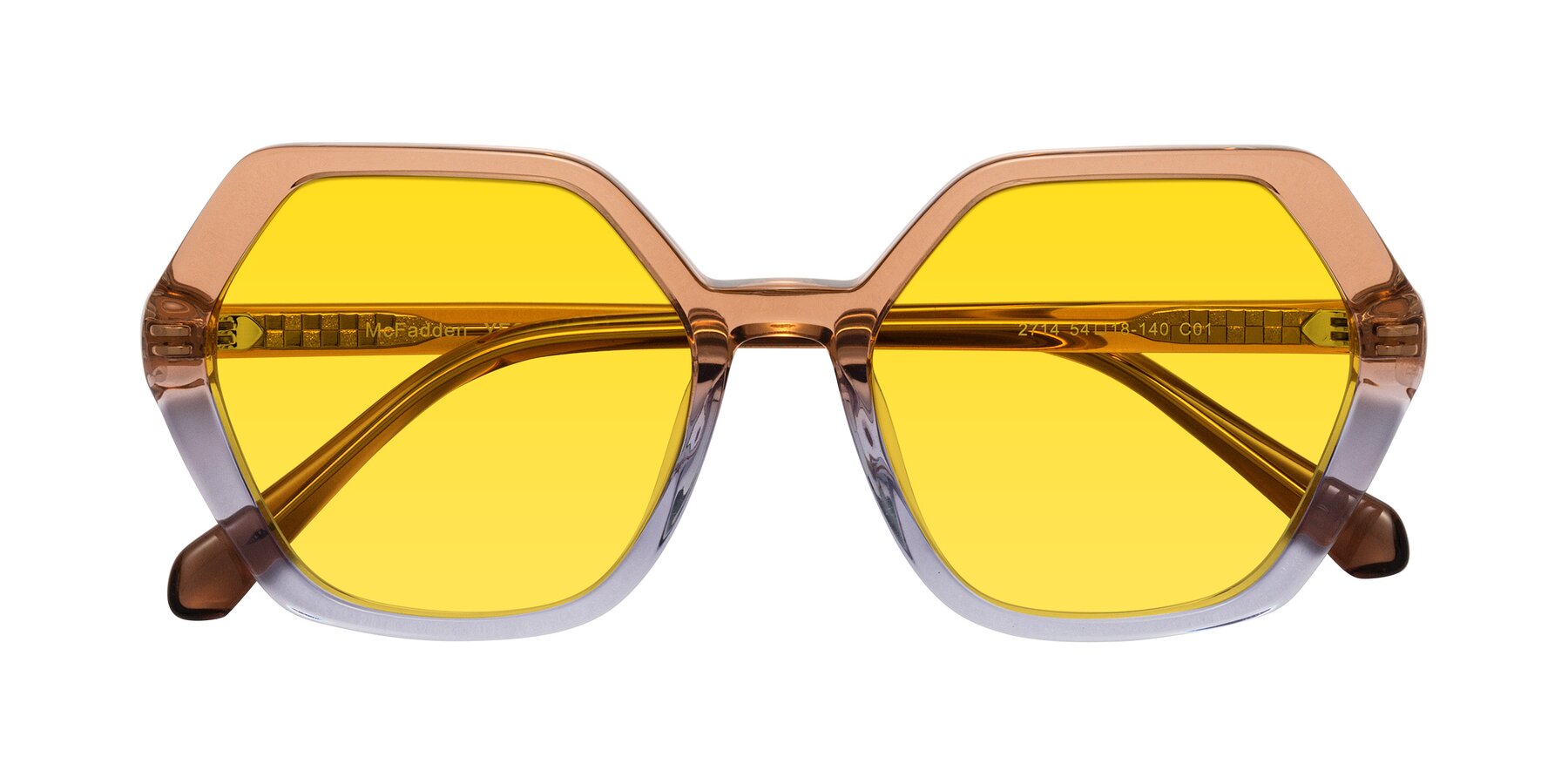 Folded Front of McFadden in Clear Brown/Clear Purple with Yellow Tinted Lenses