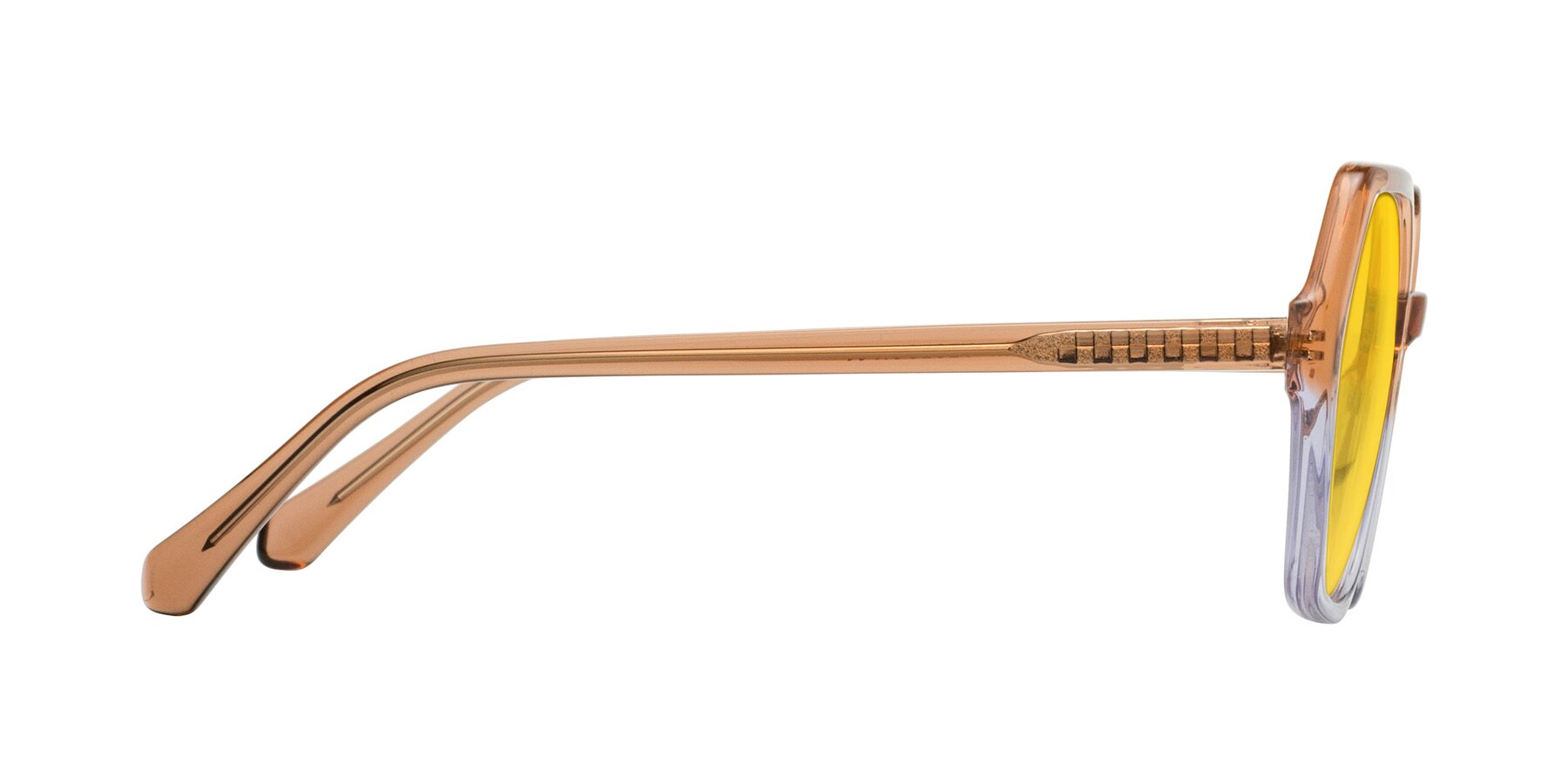 Side of McFadden in Clear Brown/Clear Purple with Yellow Tinted Lenses