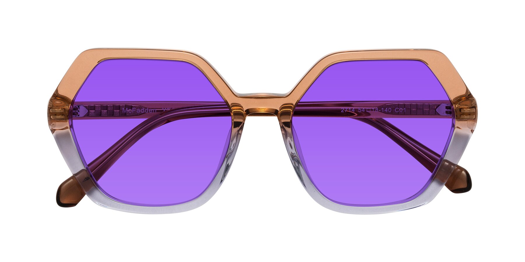 Folded Front of McFadden in Clear Brown/Clear Purple with Purple Tinted Lenses