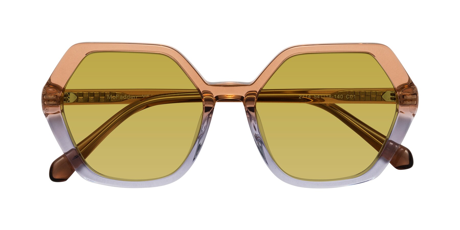 Folded Front of McFadden in Clear Brown/Clear Purple with Champagne Tinted Lenses