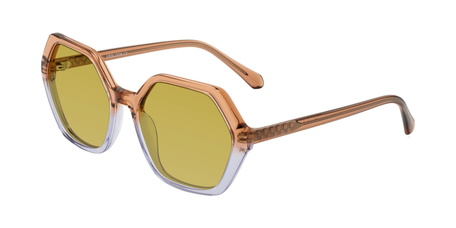 Angle of McFadden in Clear Brown/Clear Purple with Champagne Tinted Lenses