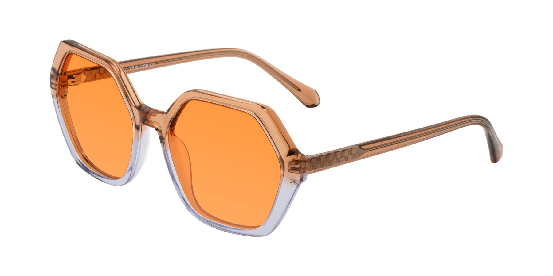 Angle of McFadden in Clear Brown/Clear Purple with Orange Tinted Lenses