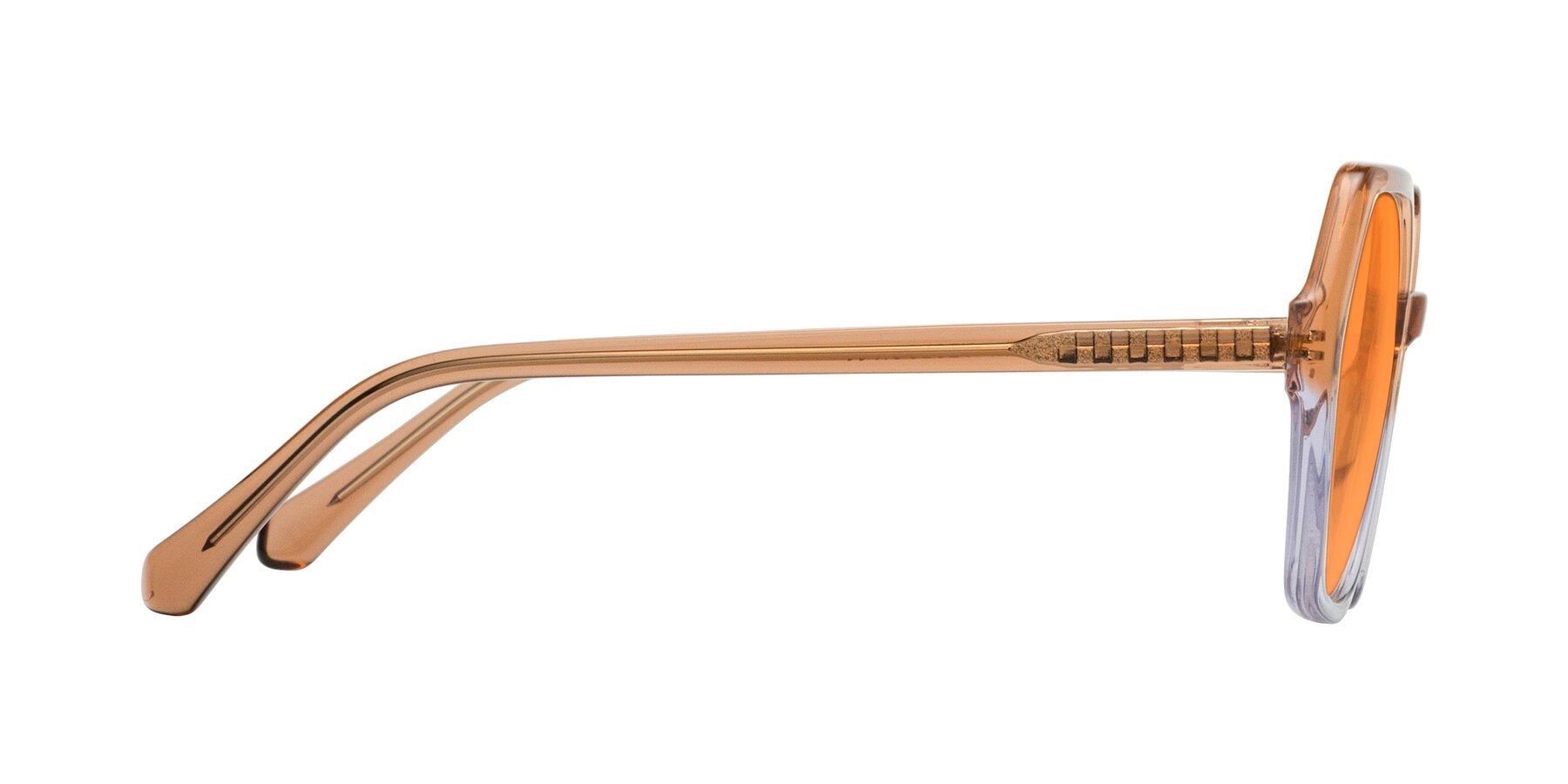 Side of McFadden in Clear Brown/Clear Purple with Orange Tinted Lenses