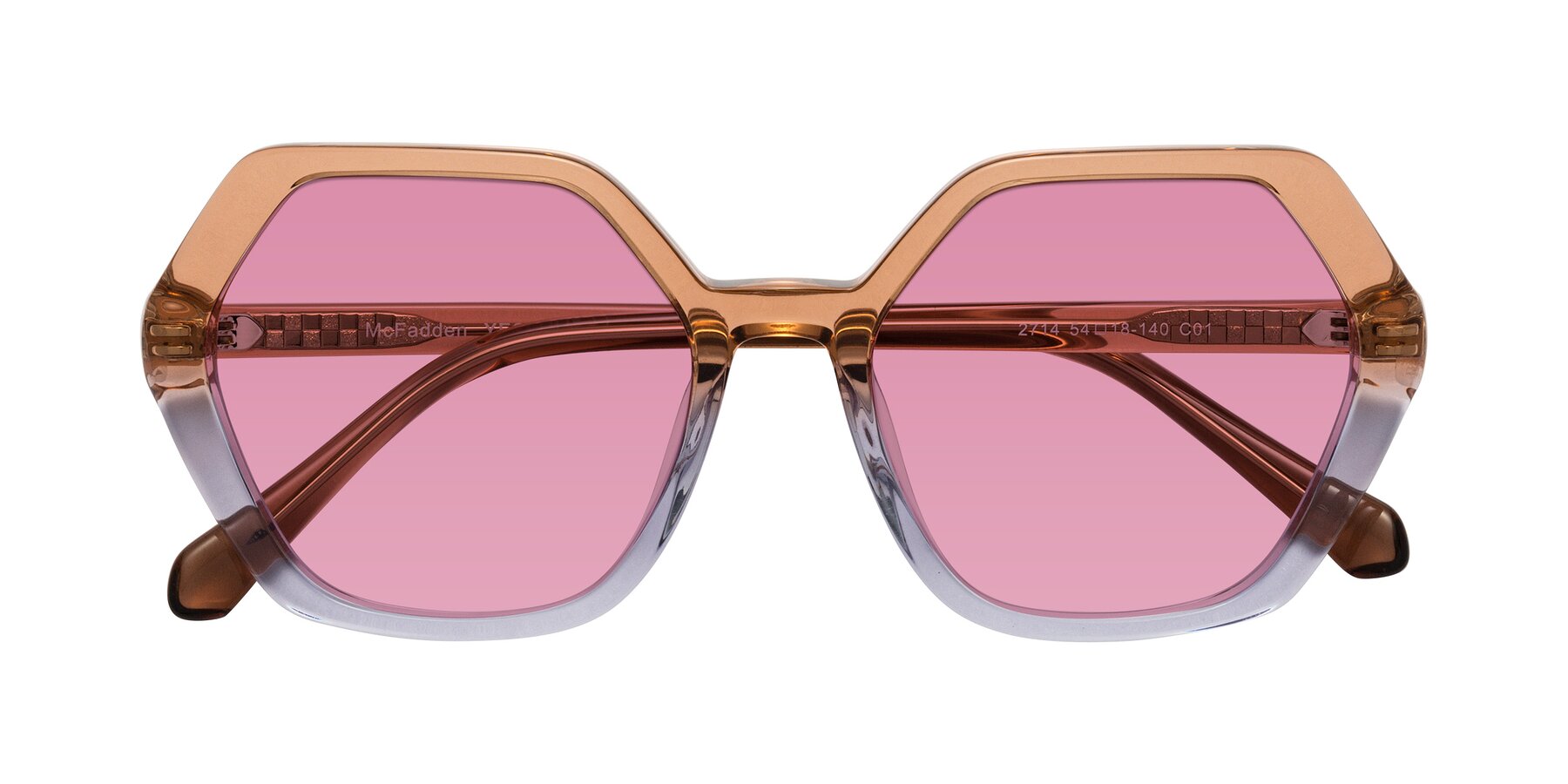 Folded Front of McFadden in Clear Brown/Clear Purple with Medium Wine Tinted Lenses