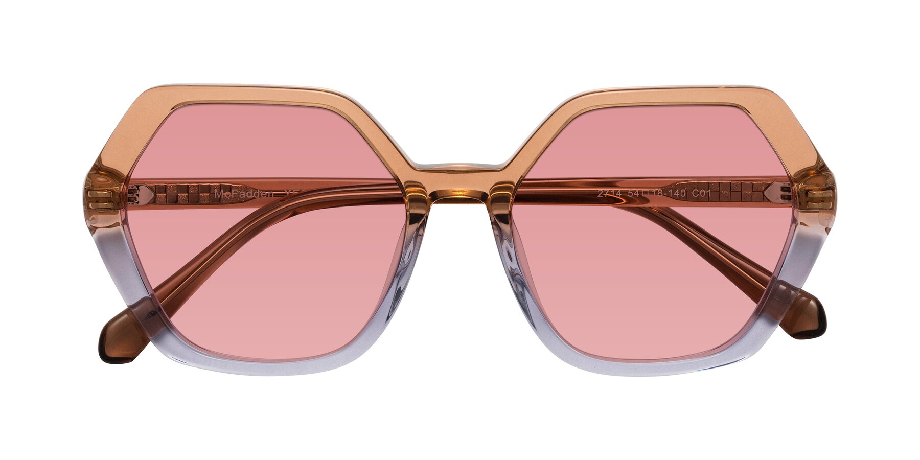 Folded Front of McFadden in Clear Brown/Clear Purple with Medium Garnet Tinted Lenses
