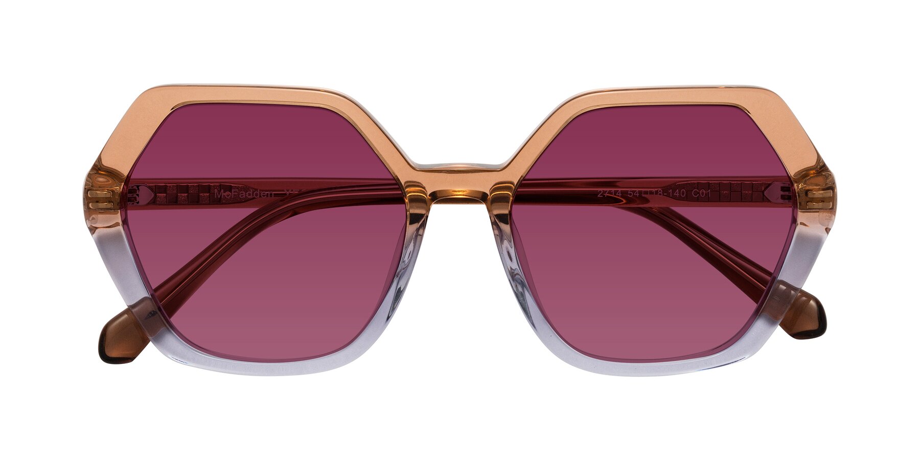 Folded Front of McFadden in Clear Brown/Clear Purple with Wine Tinted Lenses