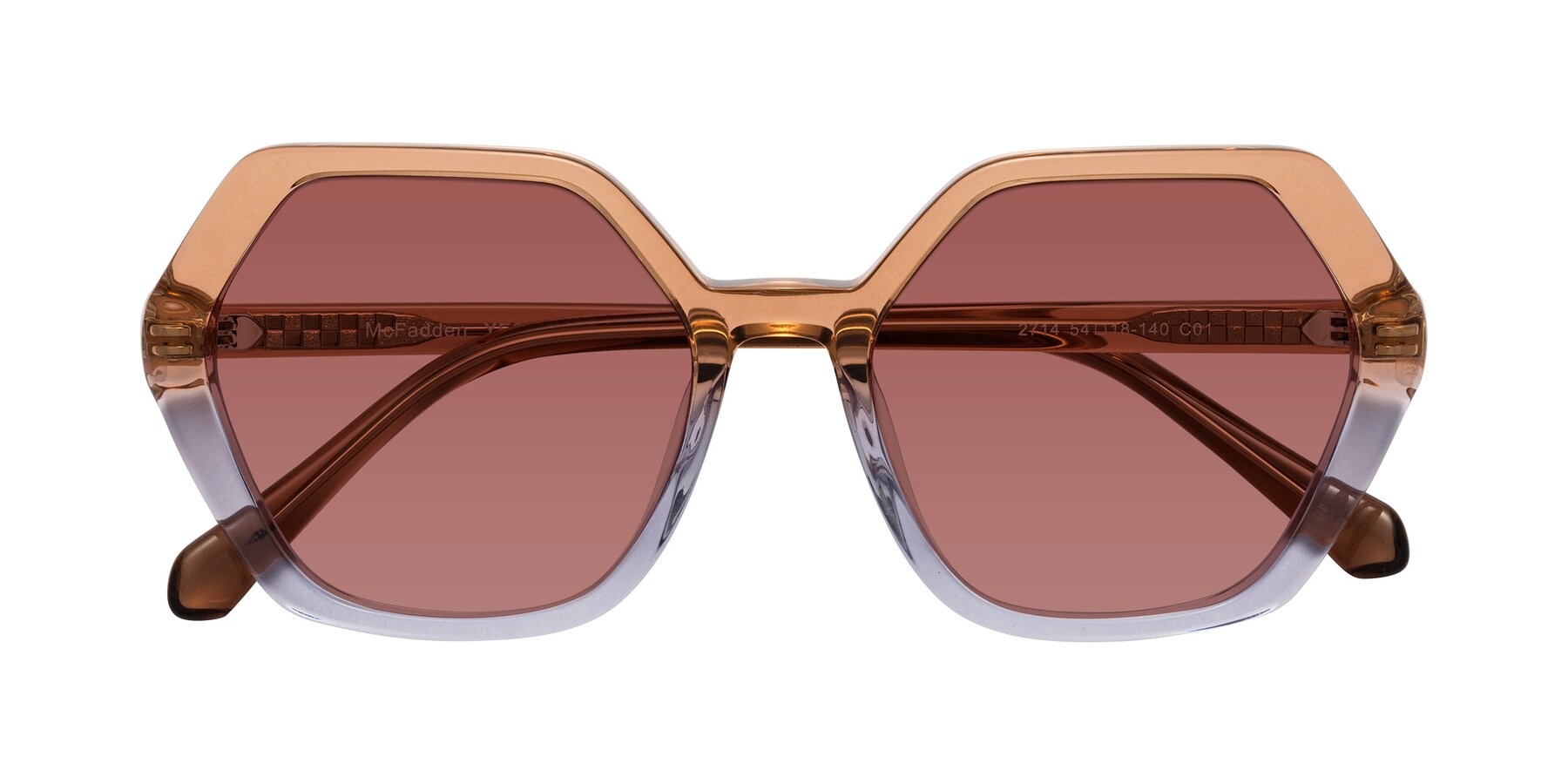 Folded Front of McFadden in Clear Brown/Clear Purple with Garnet Tinted Lenses