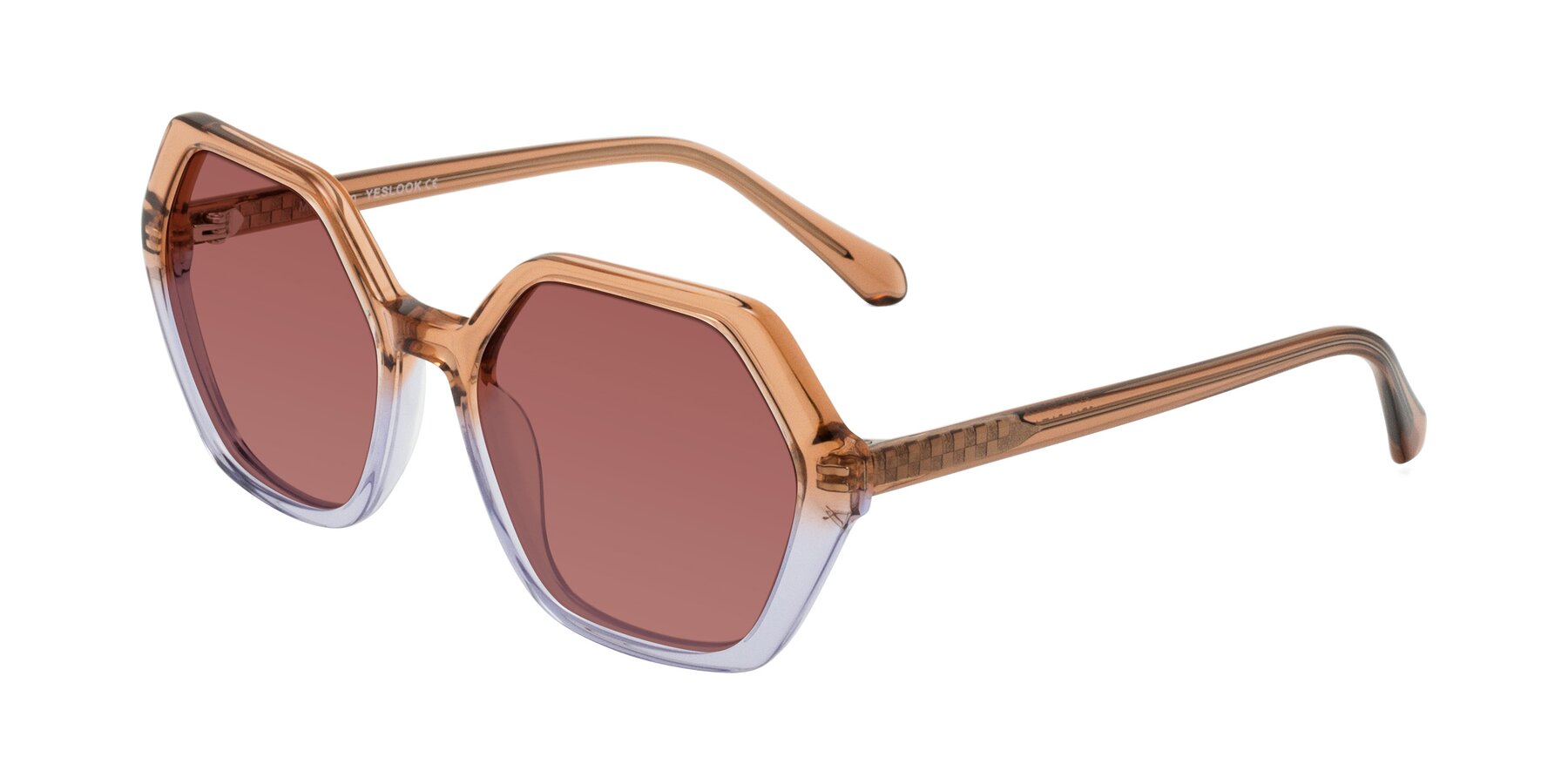Angle of McFadden in Clear Brown/Clear Purple with Garnet Tinted Lenses