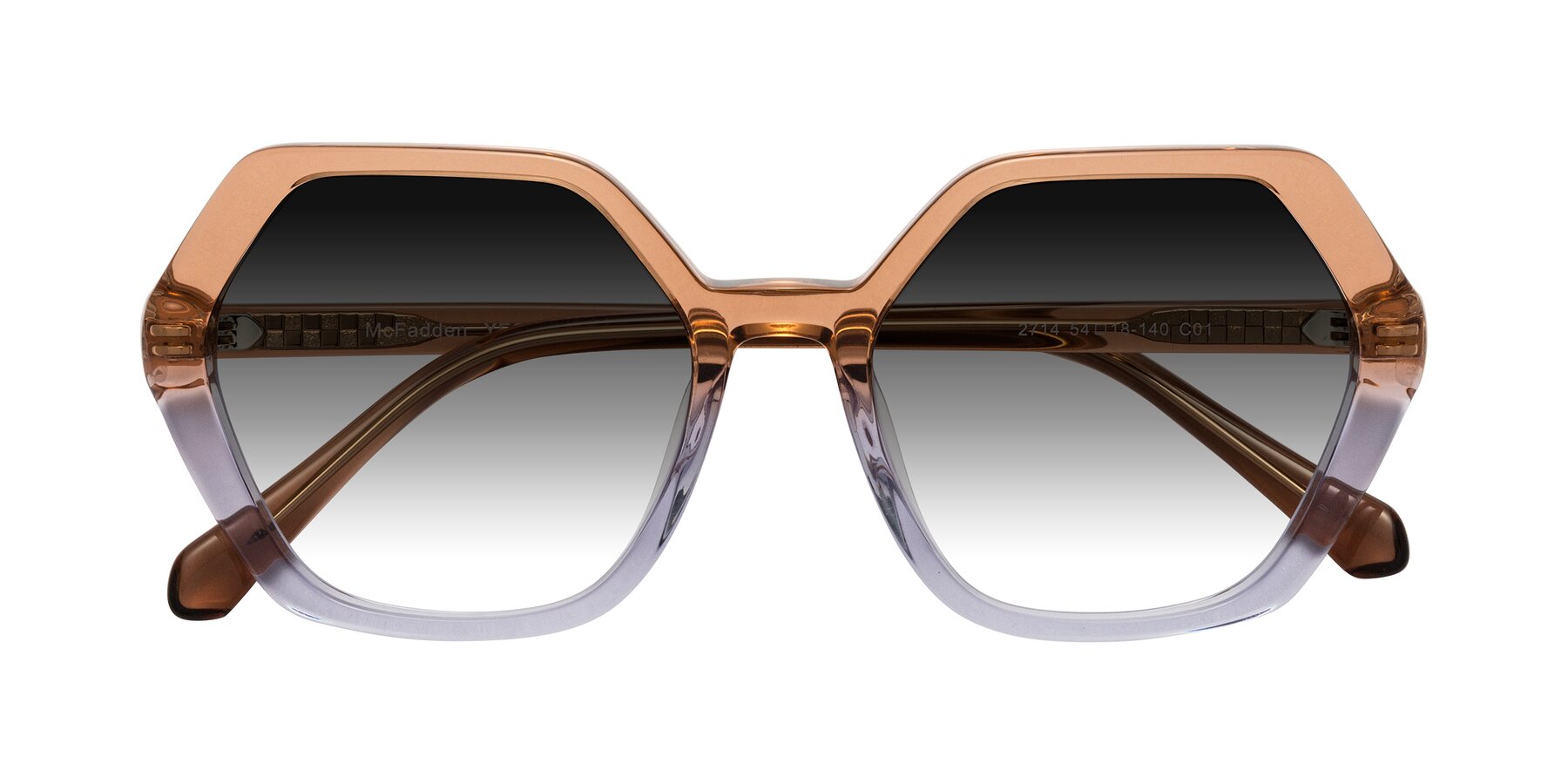 Folded Front of McFadden in Clear Brown/Clear Purple with Gray Gradient Lenses