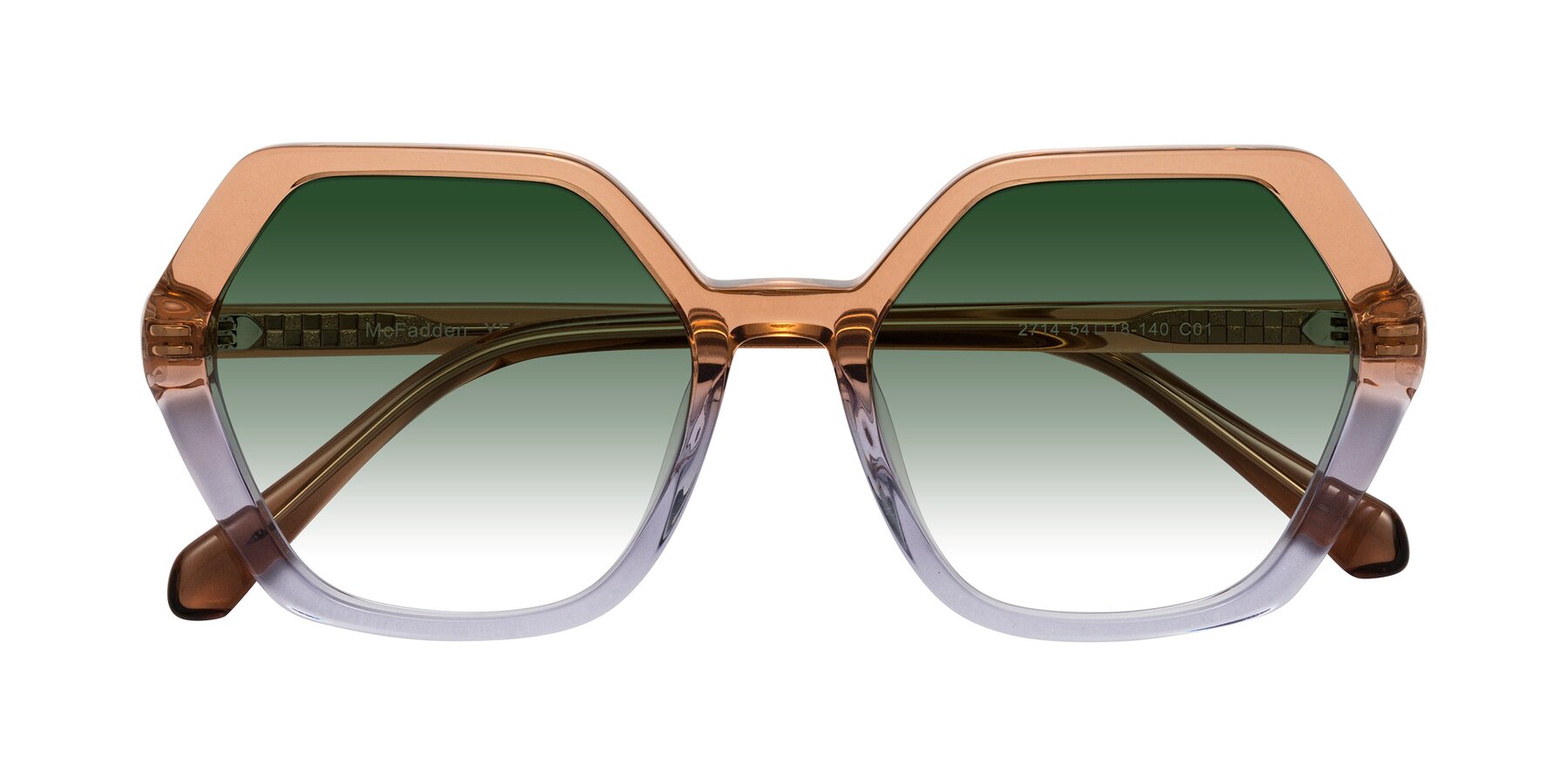 Folded Front of McFadden in Clear Brown/Clear Purple with Green Gradient Lenses