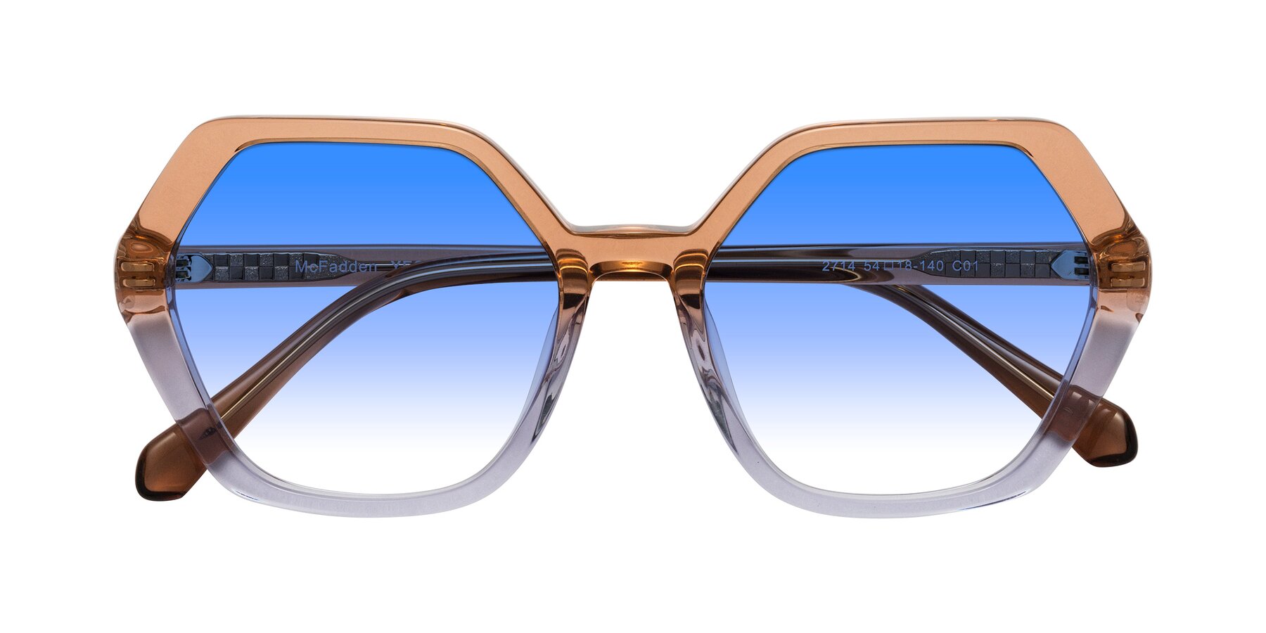 Folded Front of McFadden in Clear Brown/Clear Purple with Blue Gradient Lenses