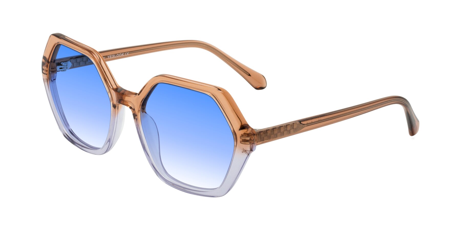 Angle of McFadden in Clear Brown/Clear Purple with Blue Gradient Lenses