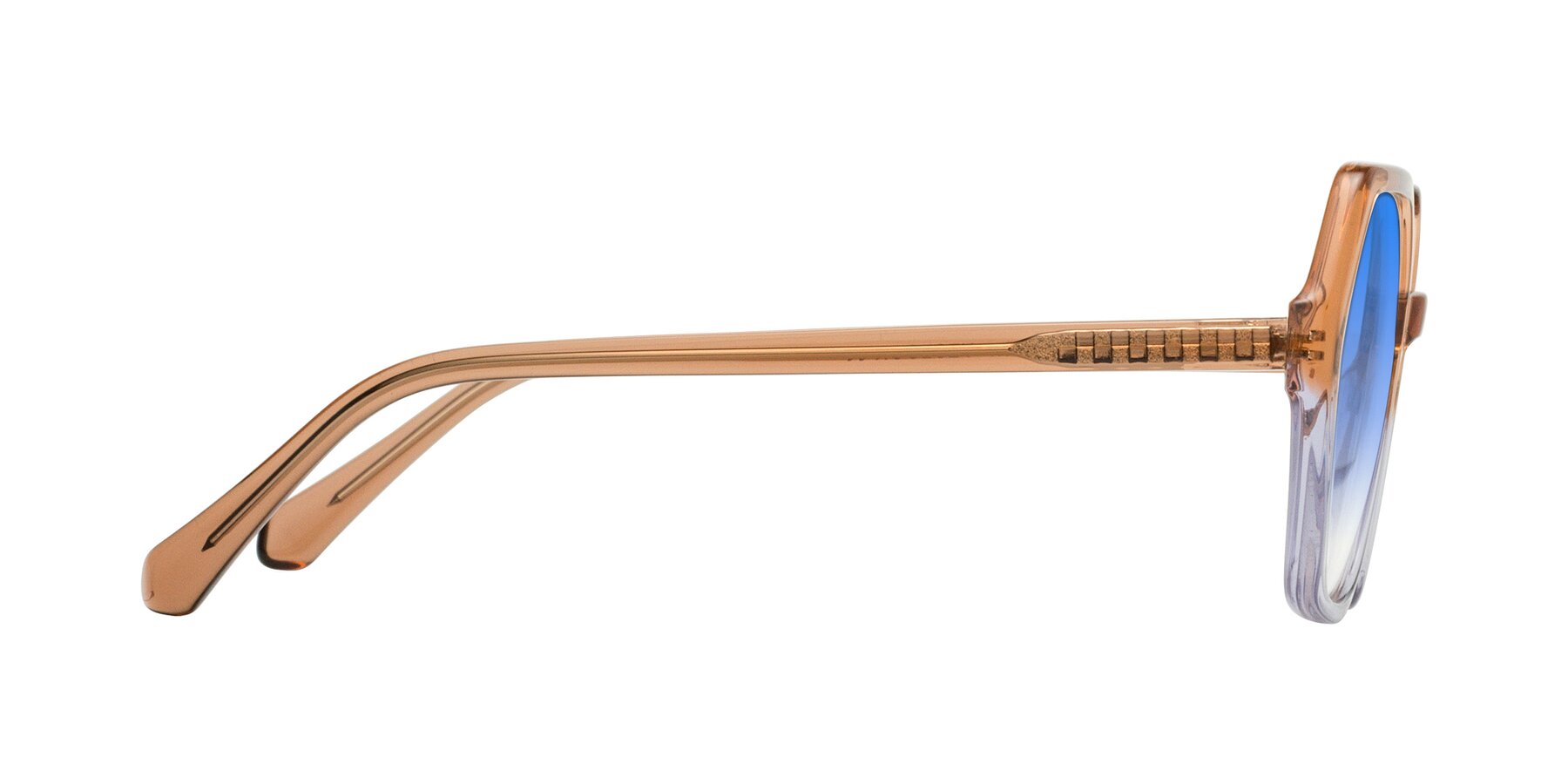Side of McFadden in Clear Brown/Clear Purple with Blue Gradient Lenses