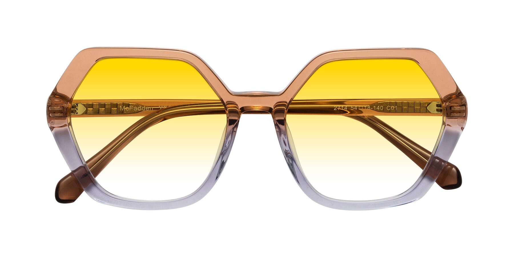 Folded Front of McFadden in Clear Brown/Clear Purple with Yellow Gradient Lenses