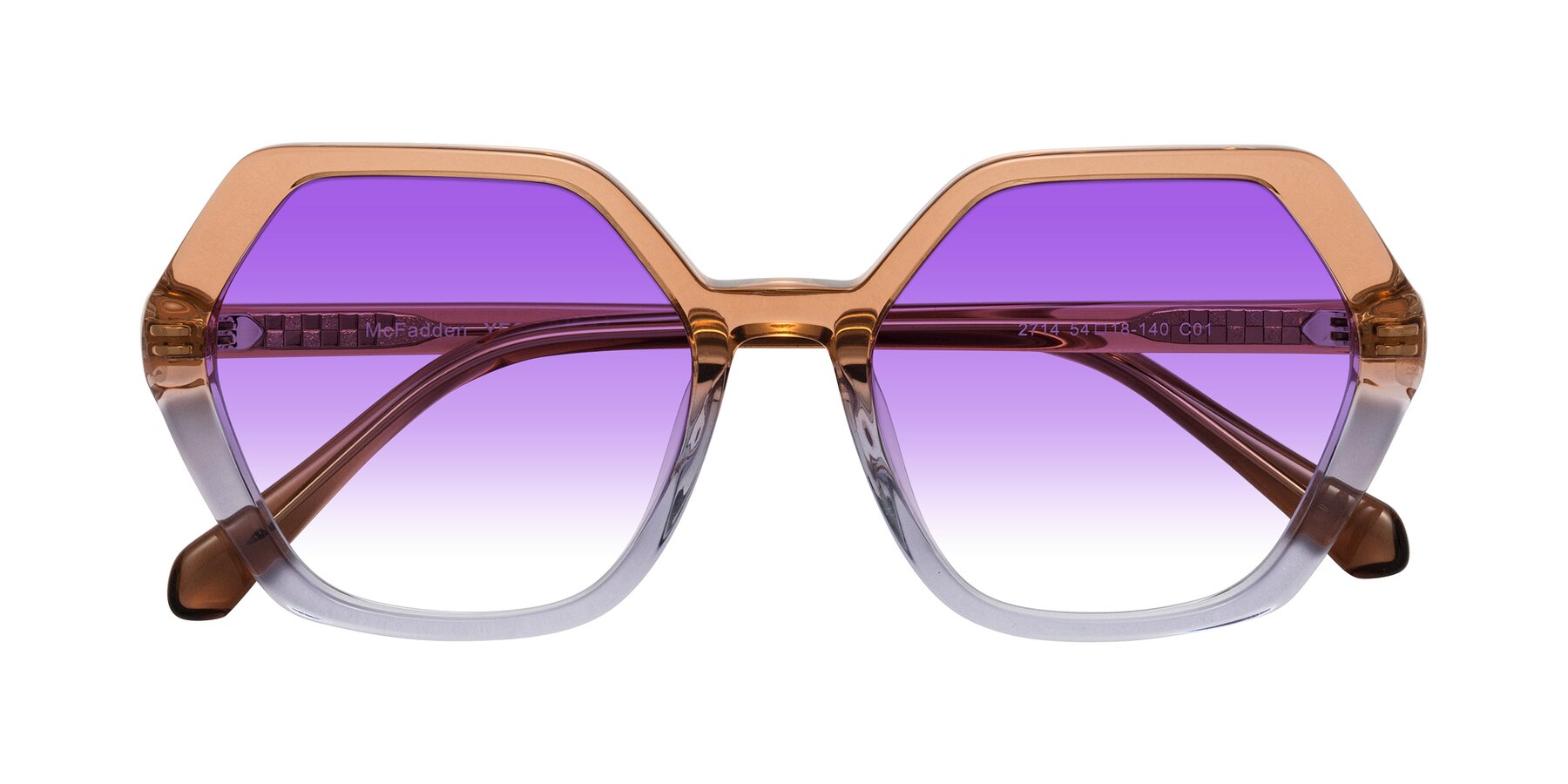 Folded Front of McFadden in Clear Brown/Clear Purple with Purple Gradient Lenses