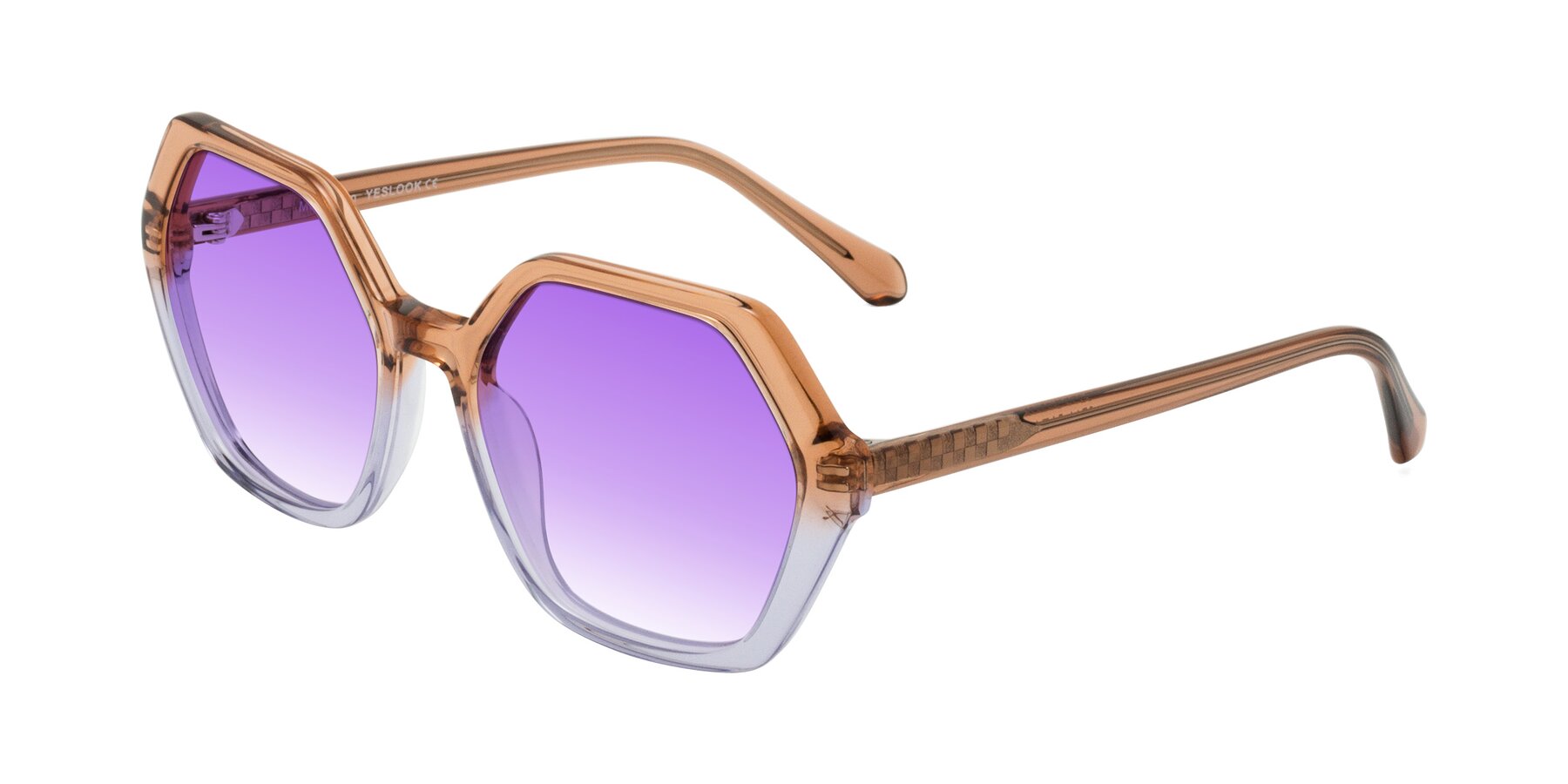 Angle of McFadden in Clear Brown/Clear Purple with Purple Gradient Lenses