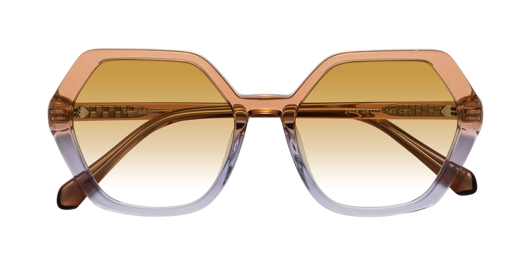 Folded Front of McFadden in Clear Brown/Clear Purple with Champagne Gradient Lenses