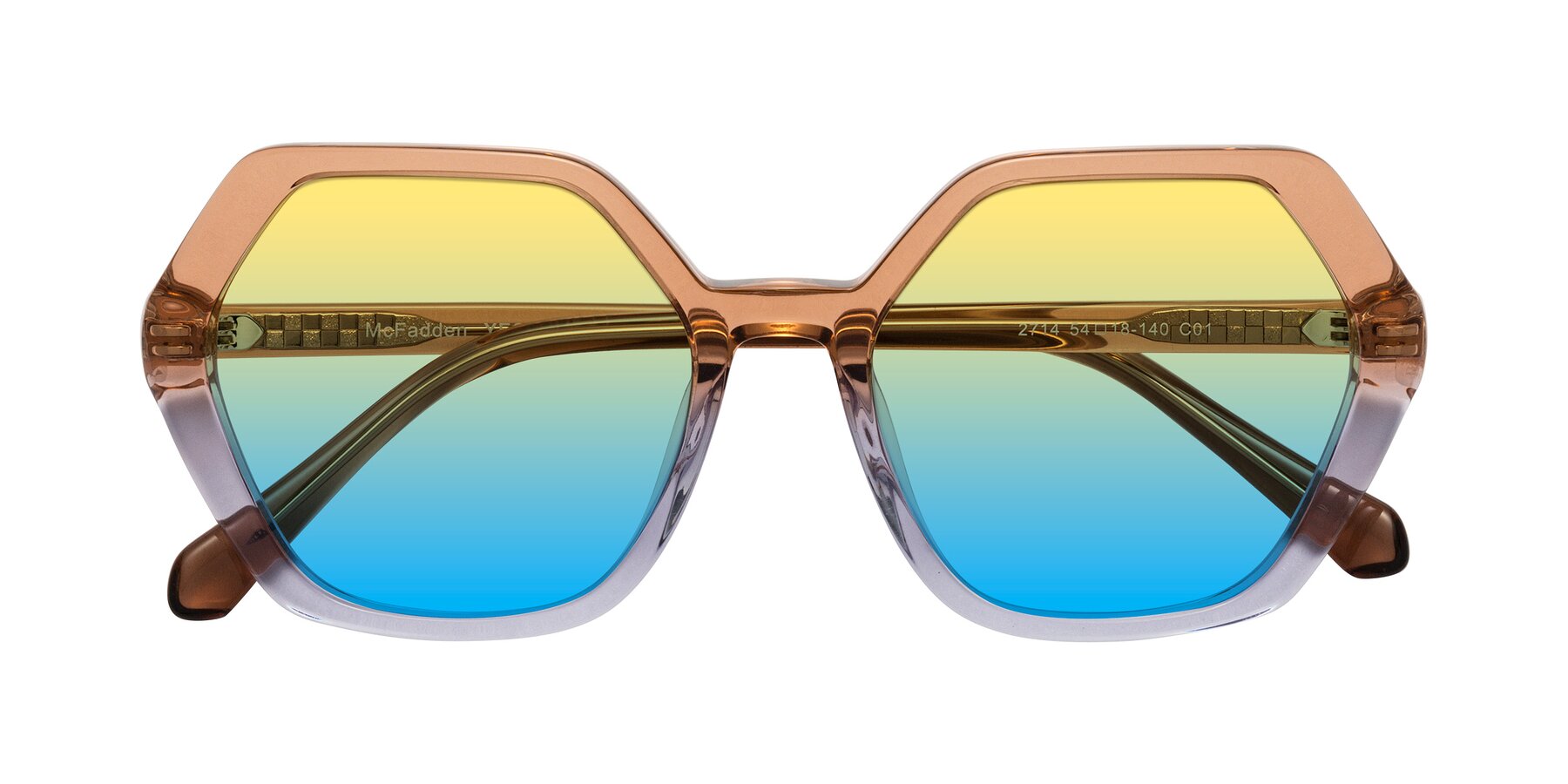 Folded Front of McFadden in Clear Brown/Clear Purple with Yellow / Blue Gradient Lenses