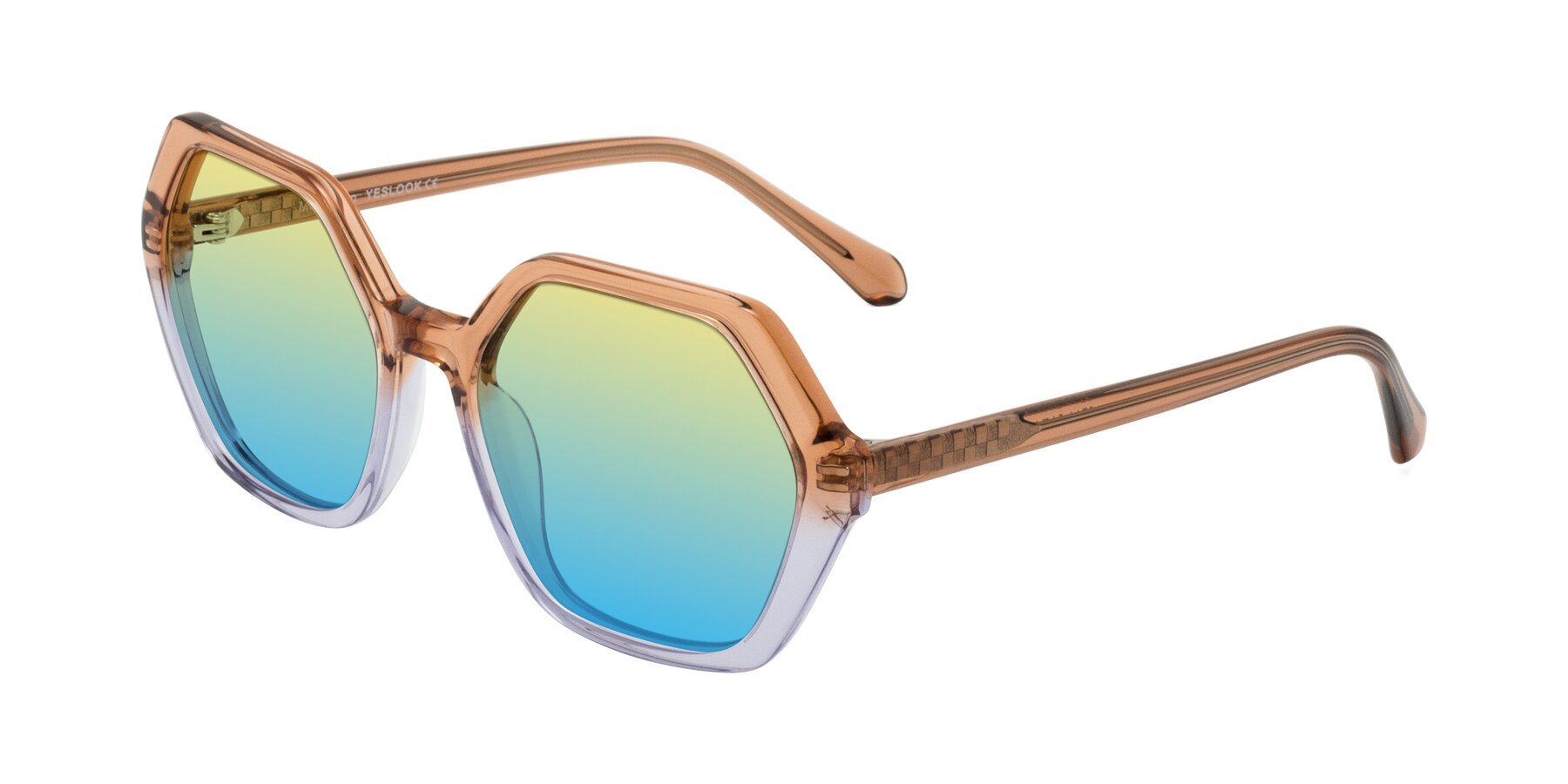 Angle of McFadden in Clear Brown/Clear Purple with Yellow / Blue Gradient Lenses