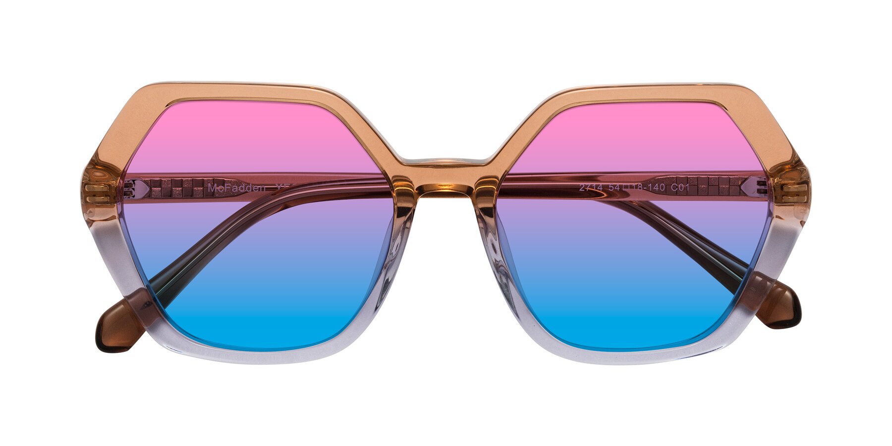 Folded Front of McFadden in Clear Brown/Clear Purple with Pink / Blue Gradient Lenses