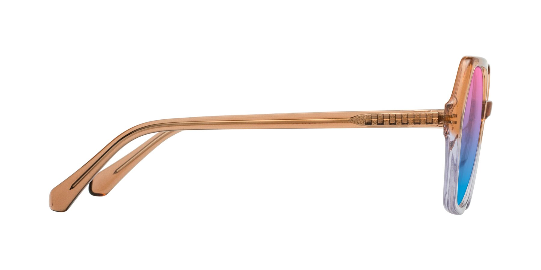 Side of McFadden in Clear Brown/Clear Purple with Pink / Blue Gradient Lenses