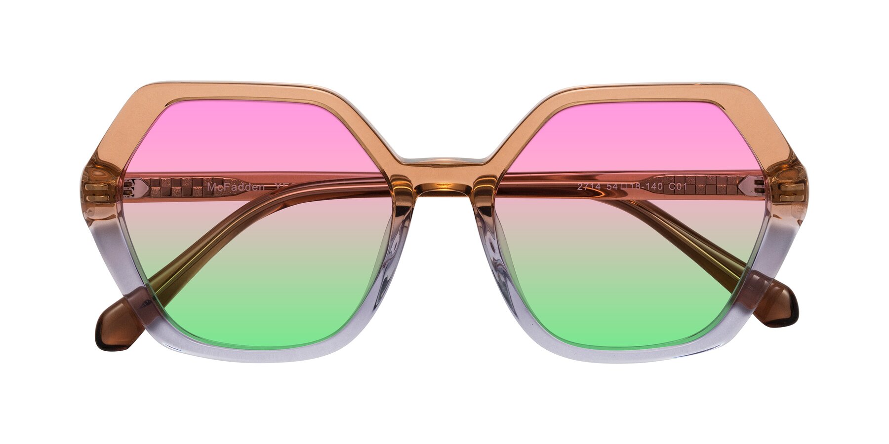 Folded Front of McFadden in Clear Brown/Clear Purple with Pink / Green Gradient Lenses