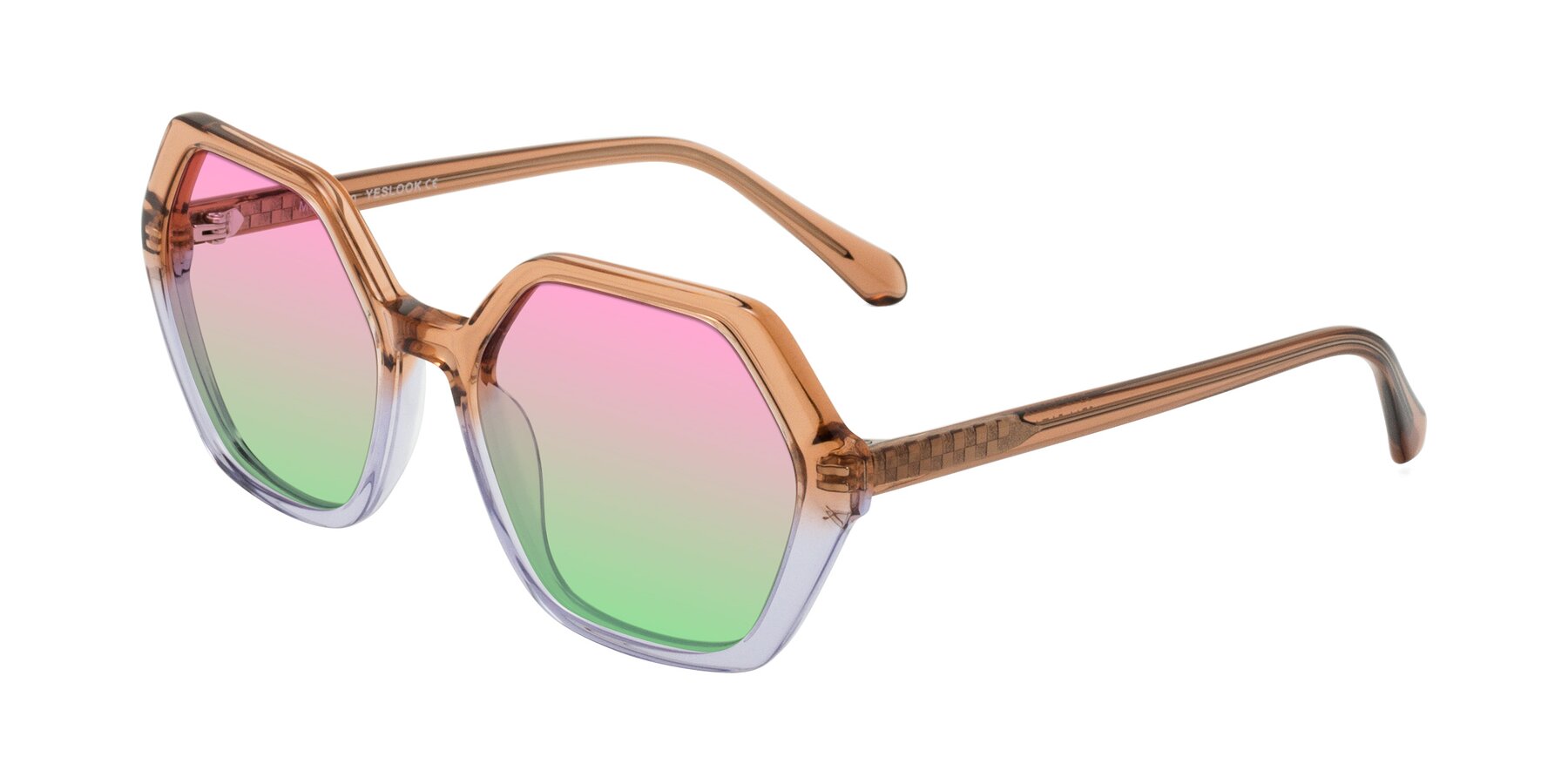 Angle of McFadden in Clear Brown/Clear Purple with Pink / Green Gradient Lenses