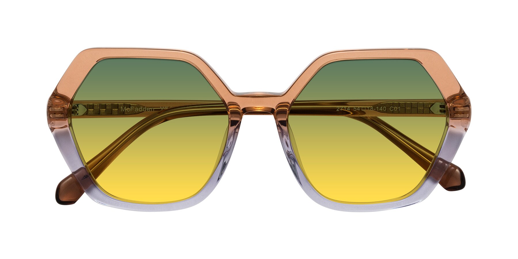 Folded Front of McFadden in Clear Brown/Clear Purple with Green / Yellow Gradient Lenses