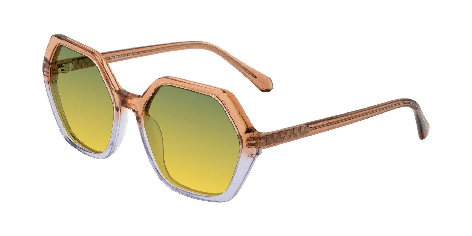 Angle of McFadden in Clear Brown/Clear Purple with Green / Yellow Gradient Lenses