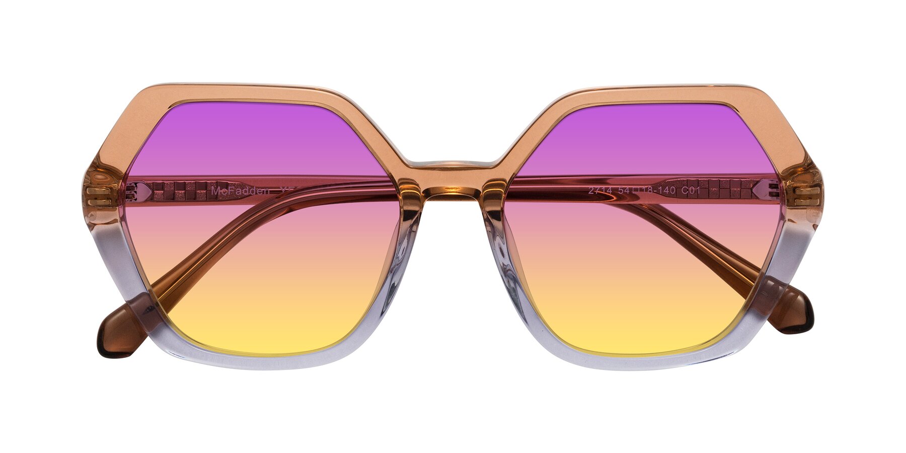 Folded Front of McFadden in Clear Brown/Clear Purple with Purple / Yellow Gradient Lenses