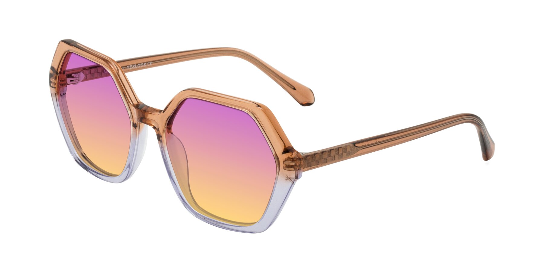 Angle of McFadden in Clear Brown/Clear Purple with Purple / Yellow Gradient Lenses