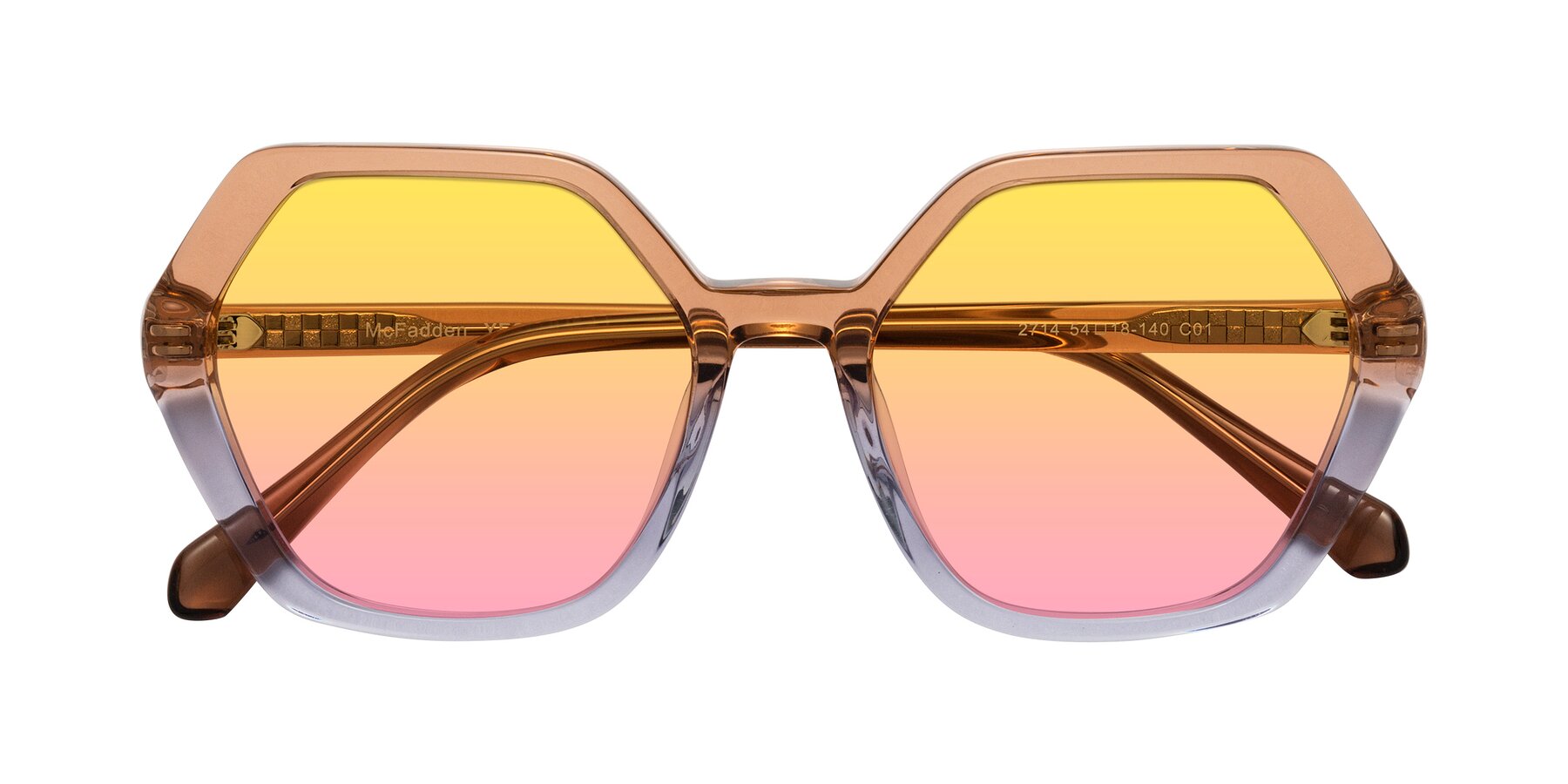 Folded Front of McFadden in Clear Brown/Clear Purple with Yellow / Pink Gradient Lenses
