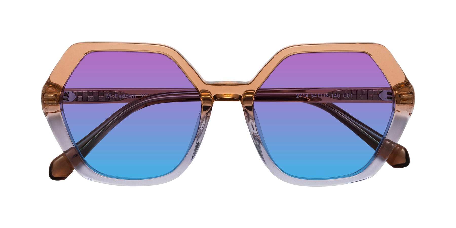 Folded Front of McFadden in Clear Brown/Clear Purple with Purple / Blue Gradient Lenses
