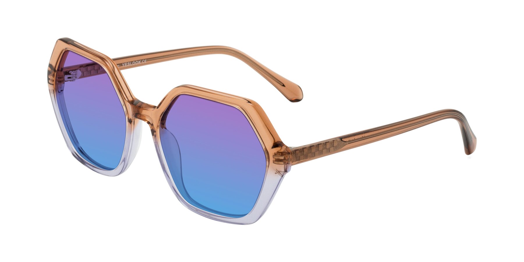 Angle of McFadden in Clear Brown/Clear Purple with Purple / Blue Gradient Lenses