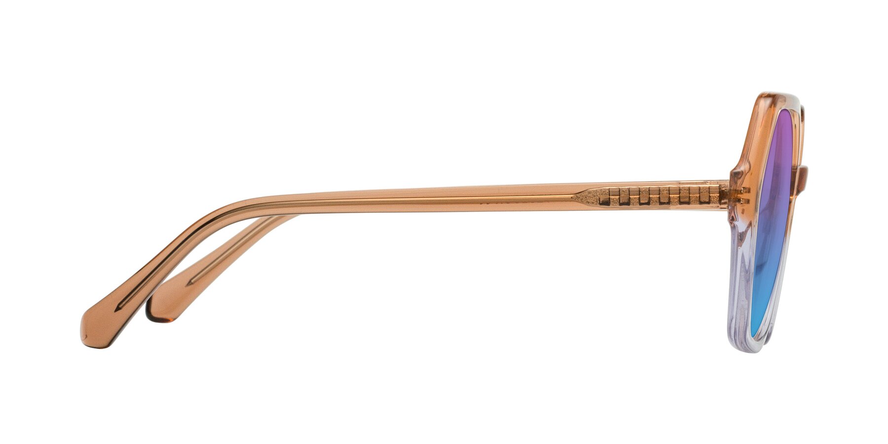 Side of McFadden in Clear Brown/Clear Purple with Purple / Blue Gradient Lenses