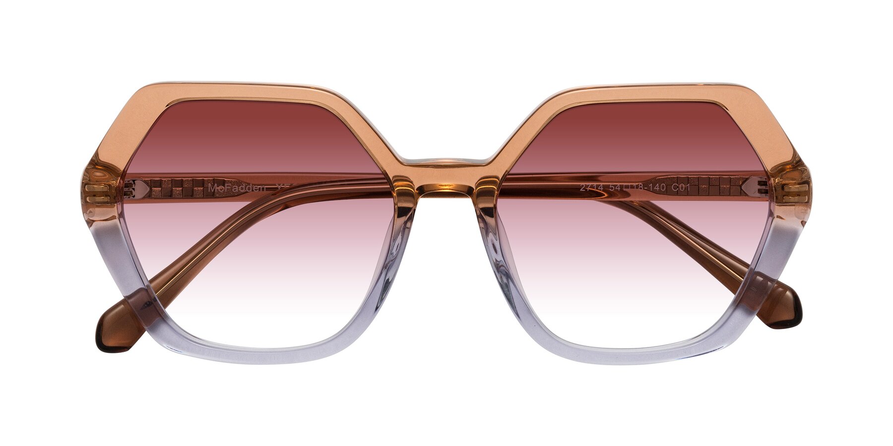 Folded Front of McFadden in Clear Brown/Clear Purple with Garnet Gradient Lenses