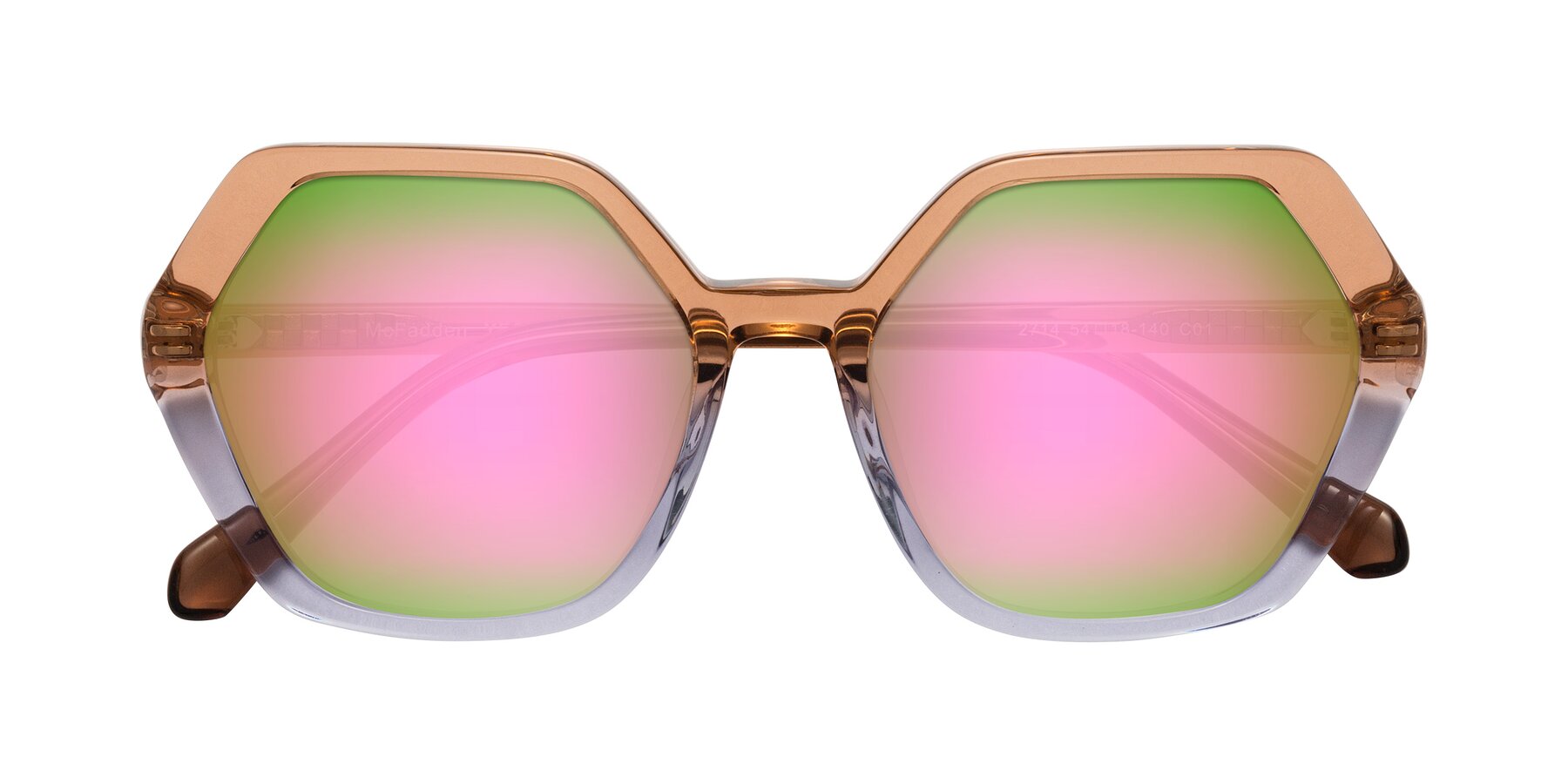 Folded Front of McFadden in Clear Brown/Clear Purple with Pink Mirrored Lenses
