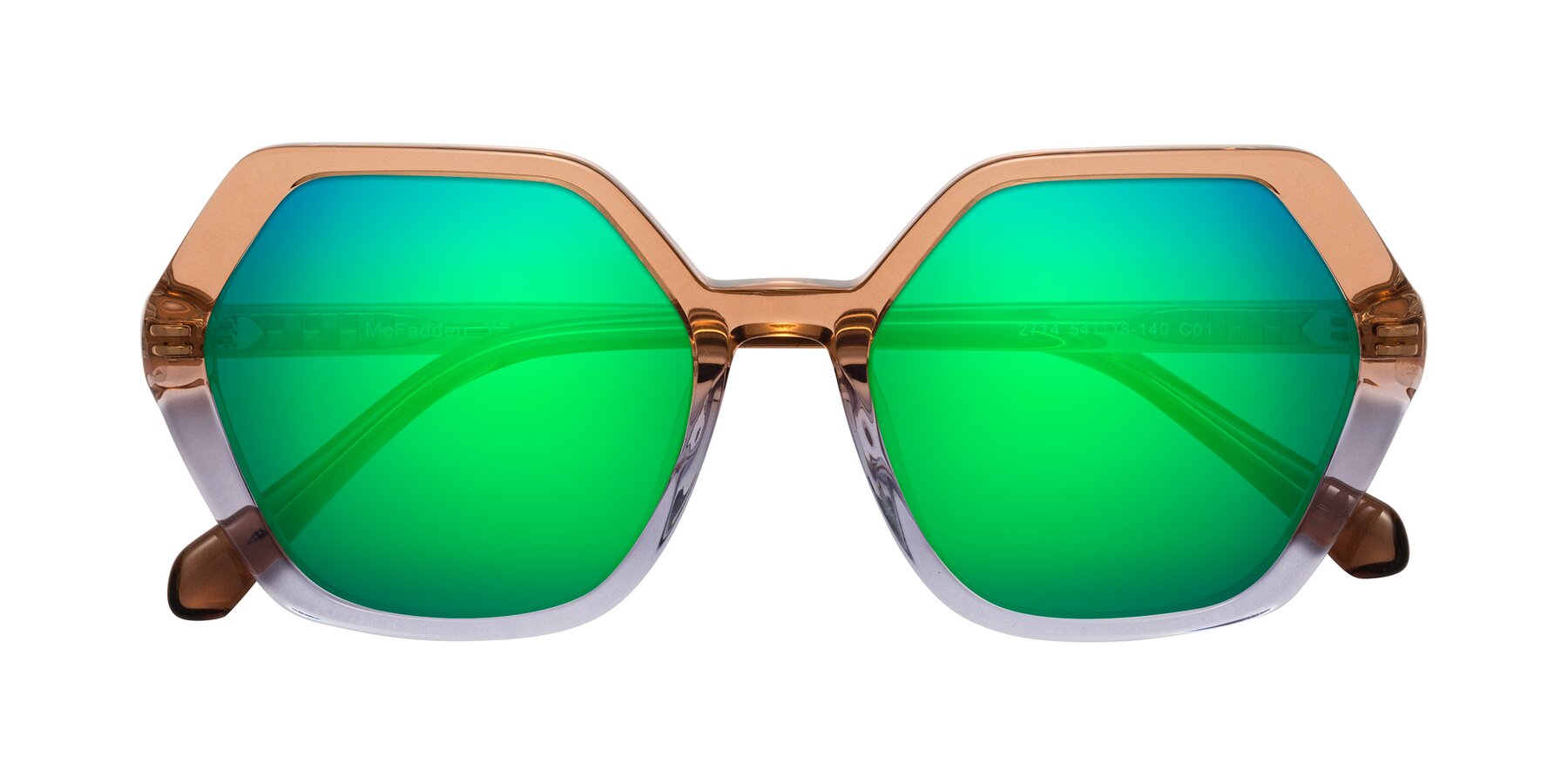 Folded Front of McFadden in Clear Brown/Clear Purple with Green Mirrored Lenses
