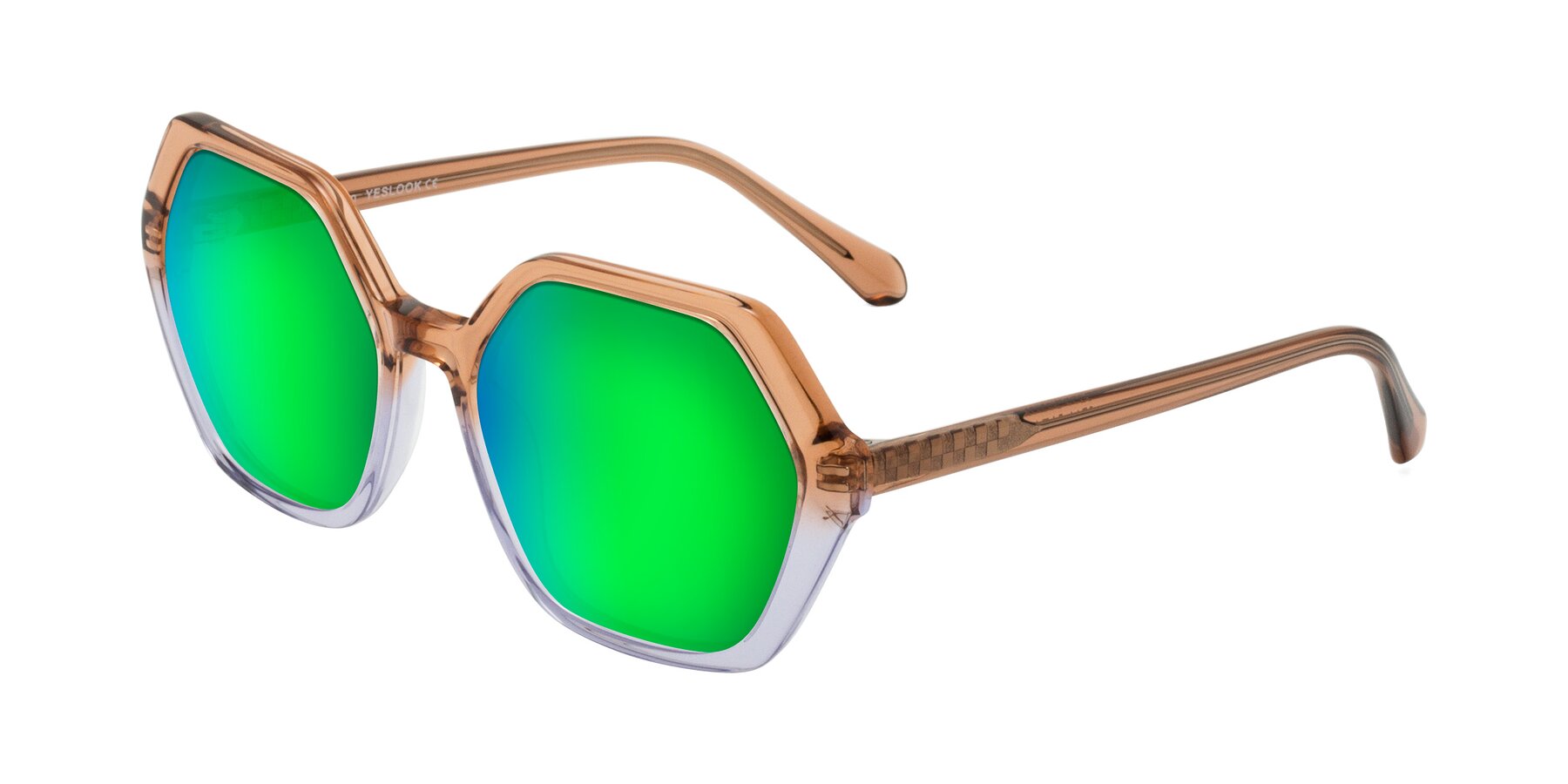 Angle of McFadden in Clear Brown/Clear Purple with Green Mirrored Lenses